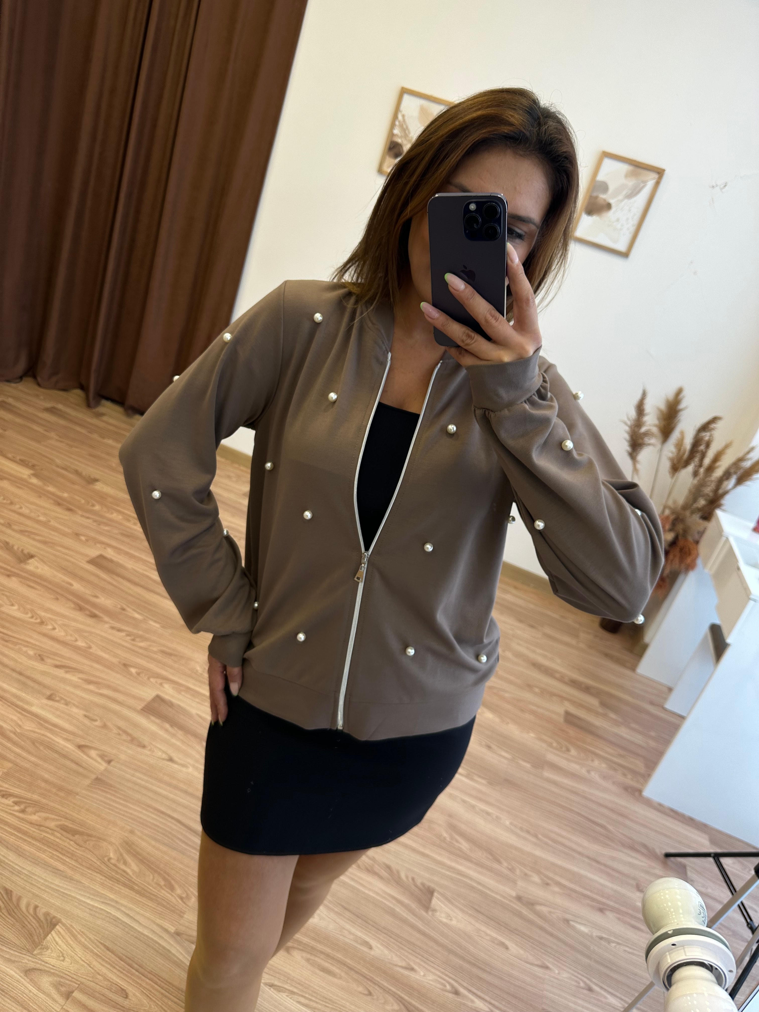 İncili Sweatshirt - kahverengi