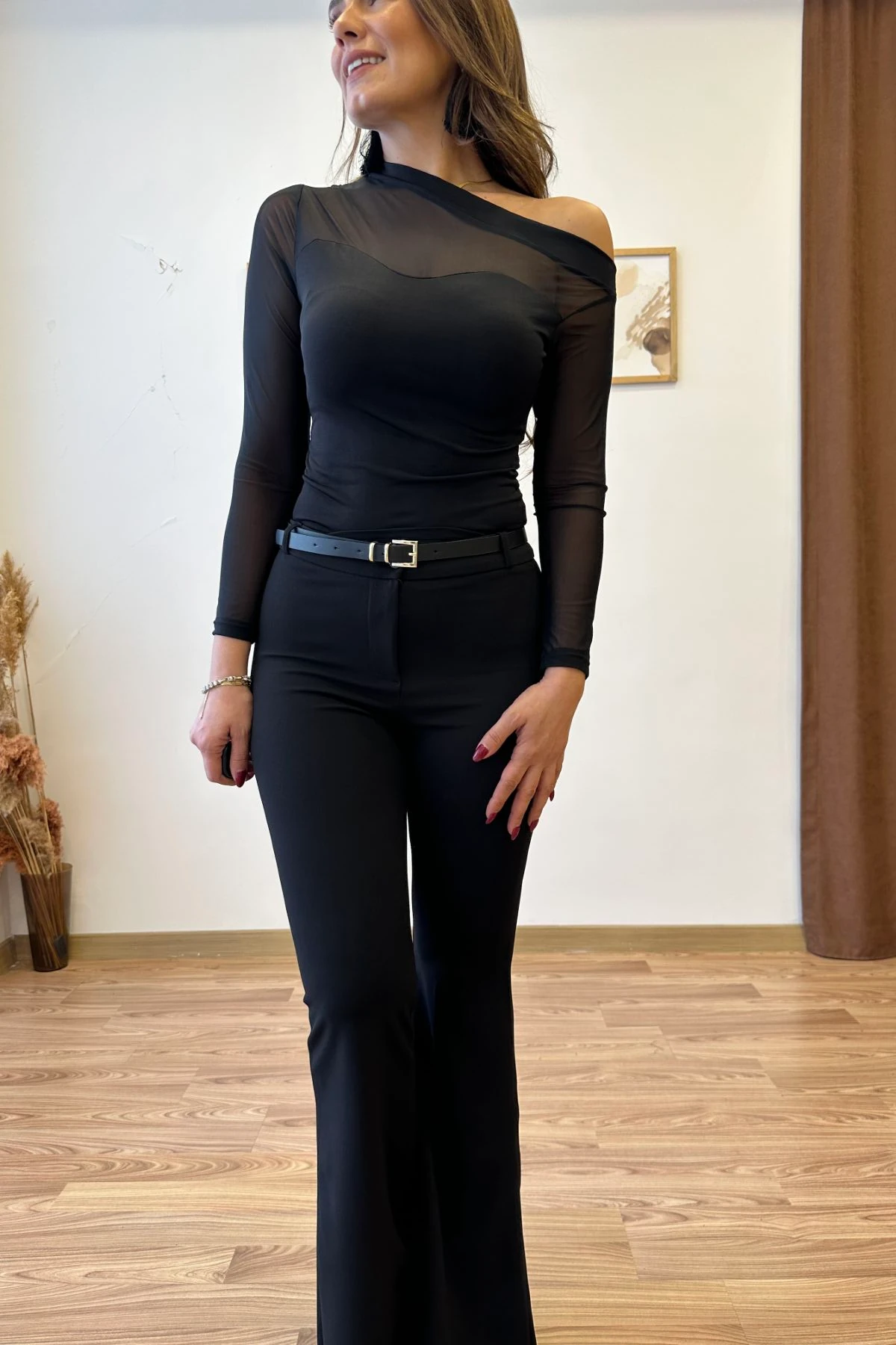 Kemerli İspanyol Paça Krep Pantolon