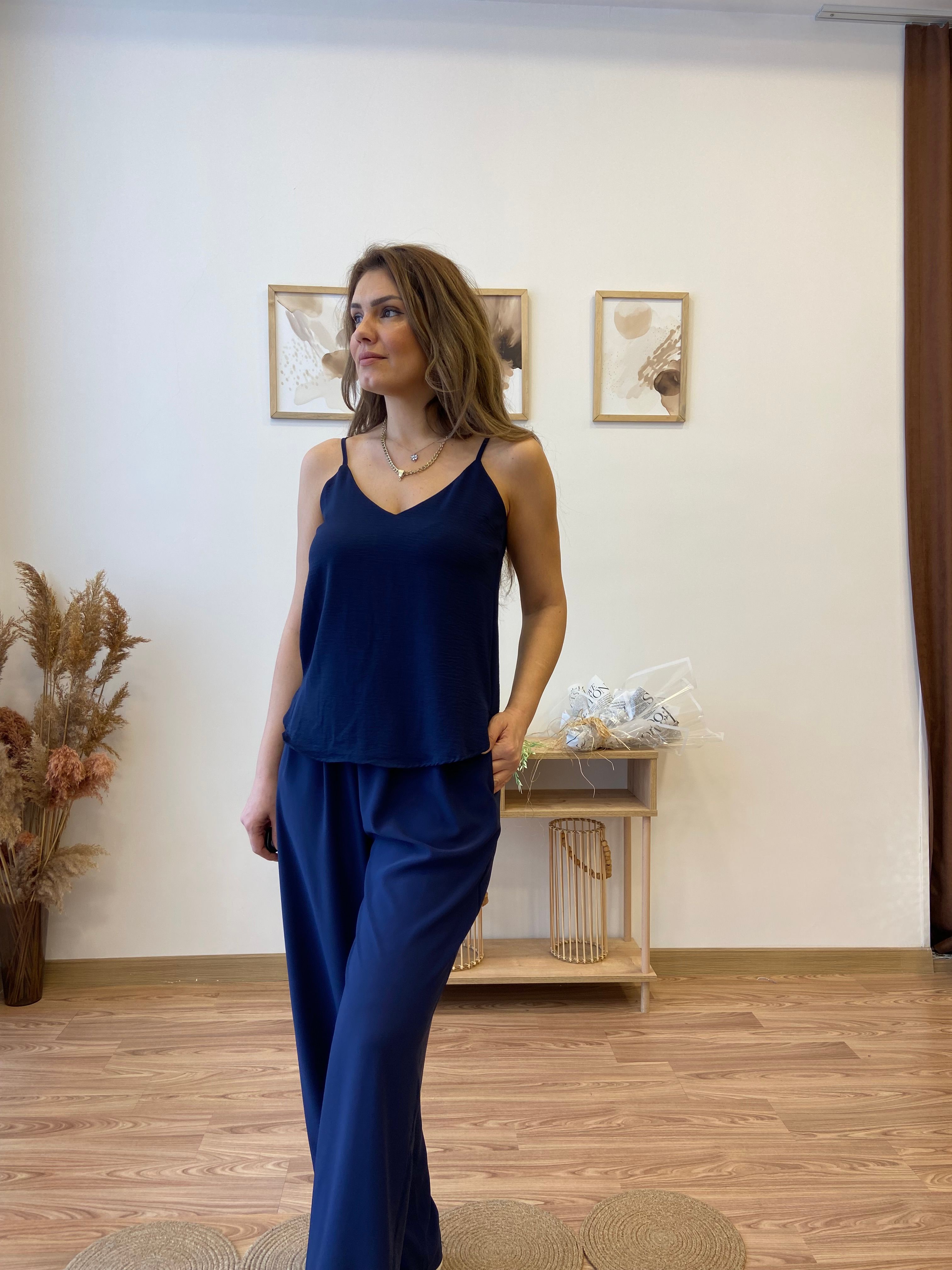 İnce Askılı Ayrobin Bluz - lacivert