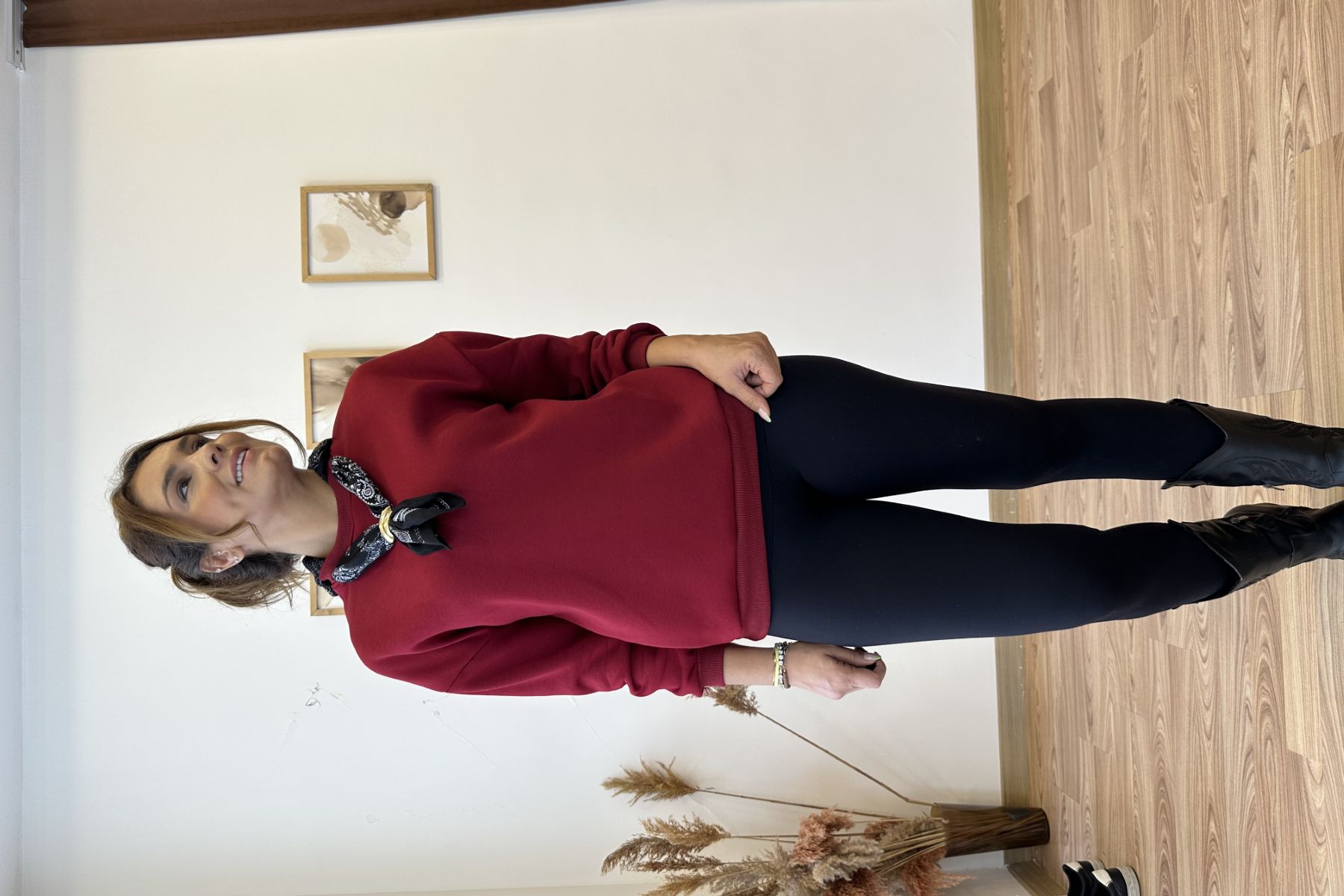 Fular Detaylı Sweatshirt - kırmızı(bordo)