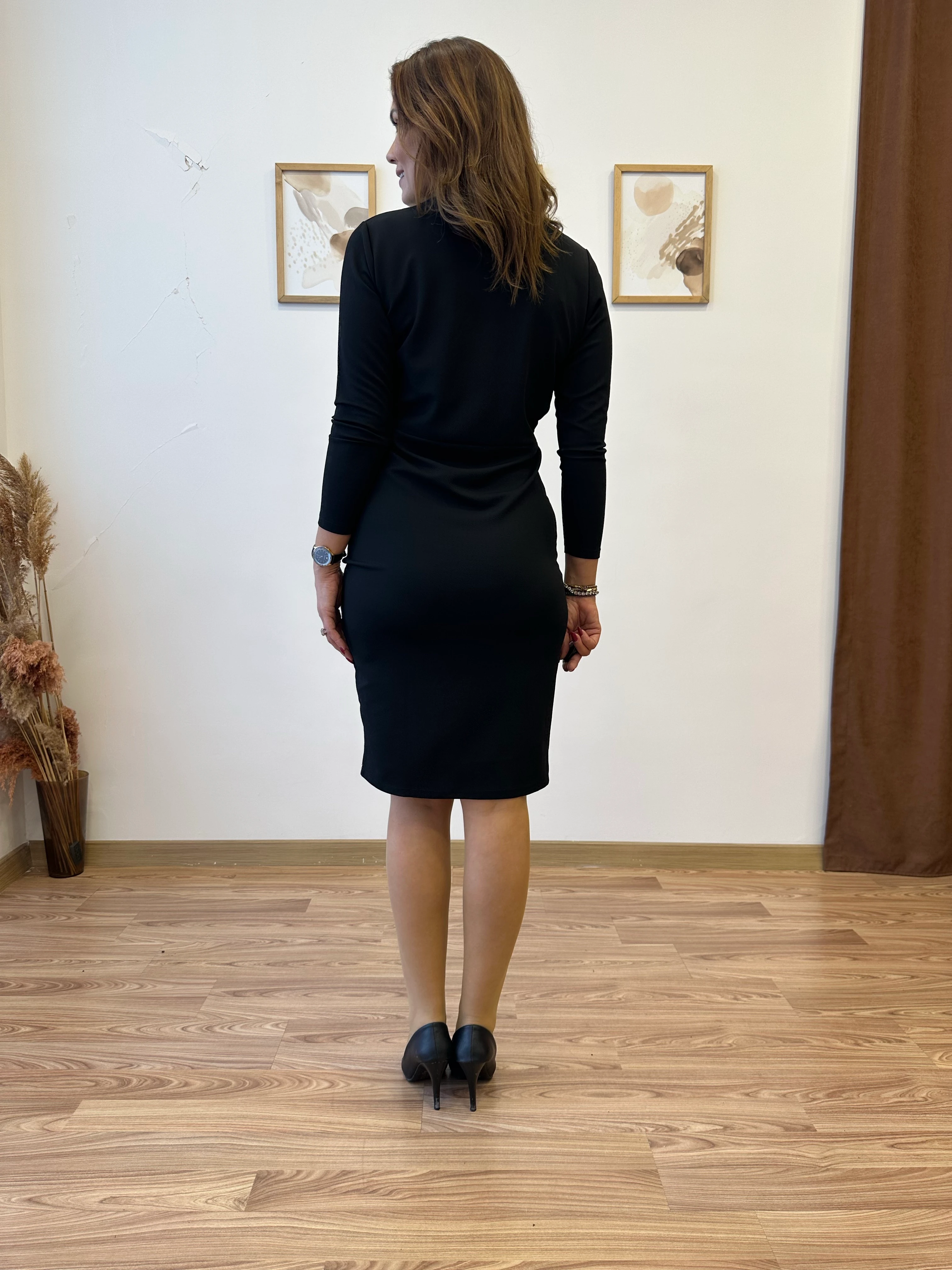 Kruvaze Yakalı Janjan Krep Elbise