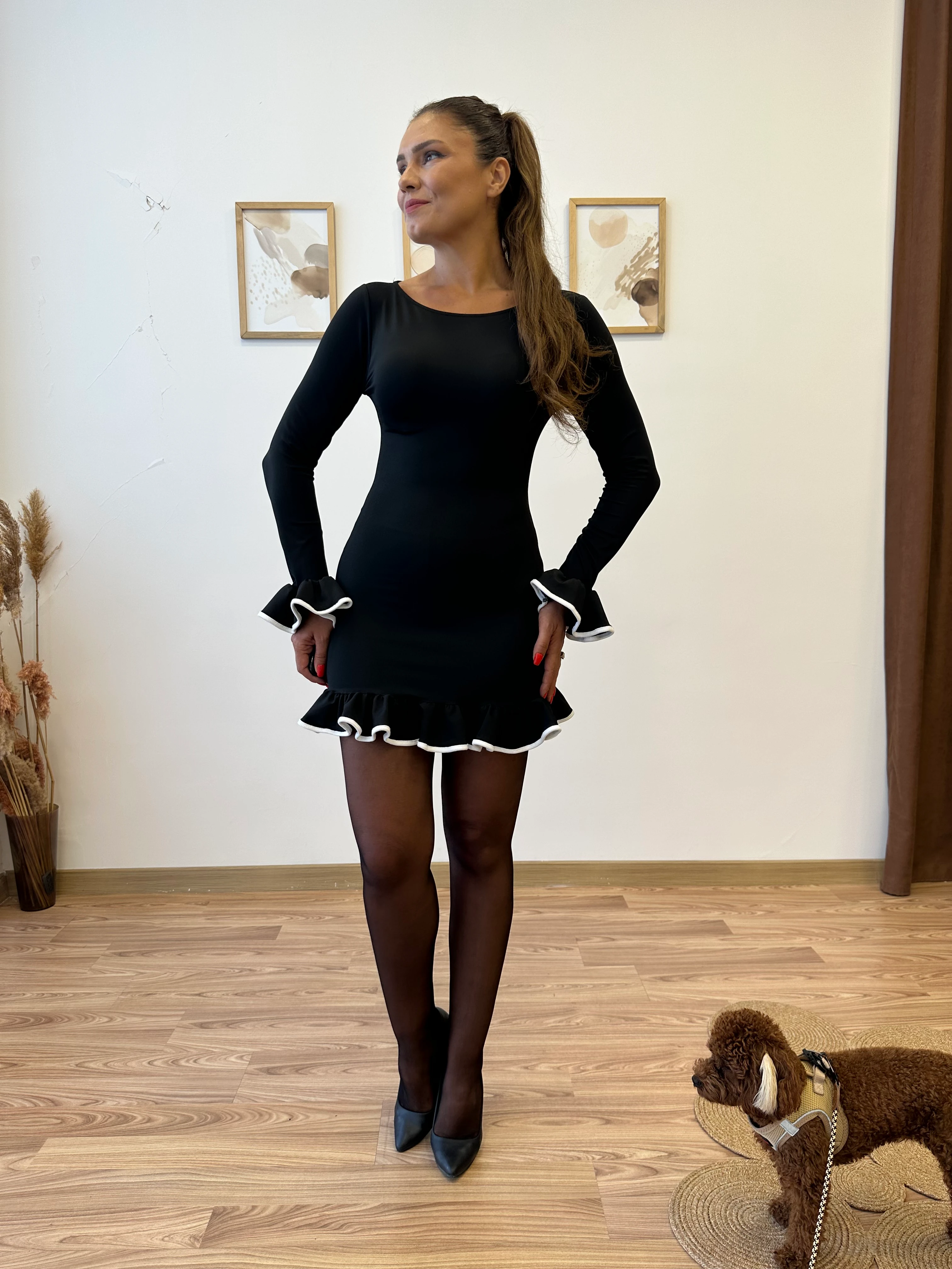 Volanlı Biyeli Mini Elbise