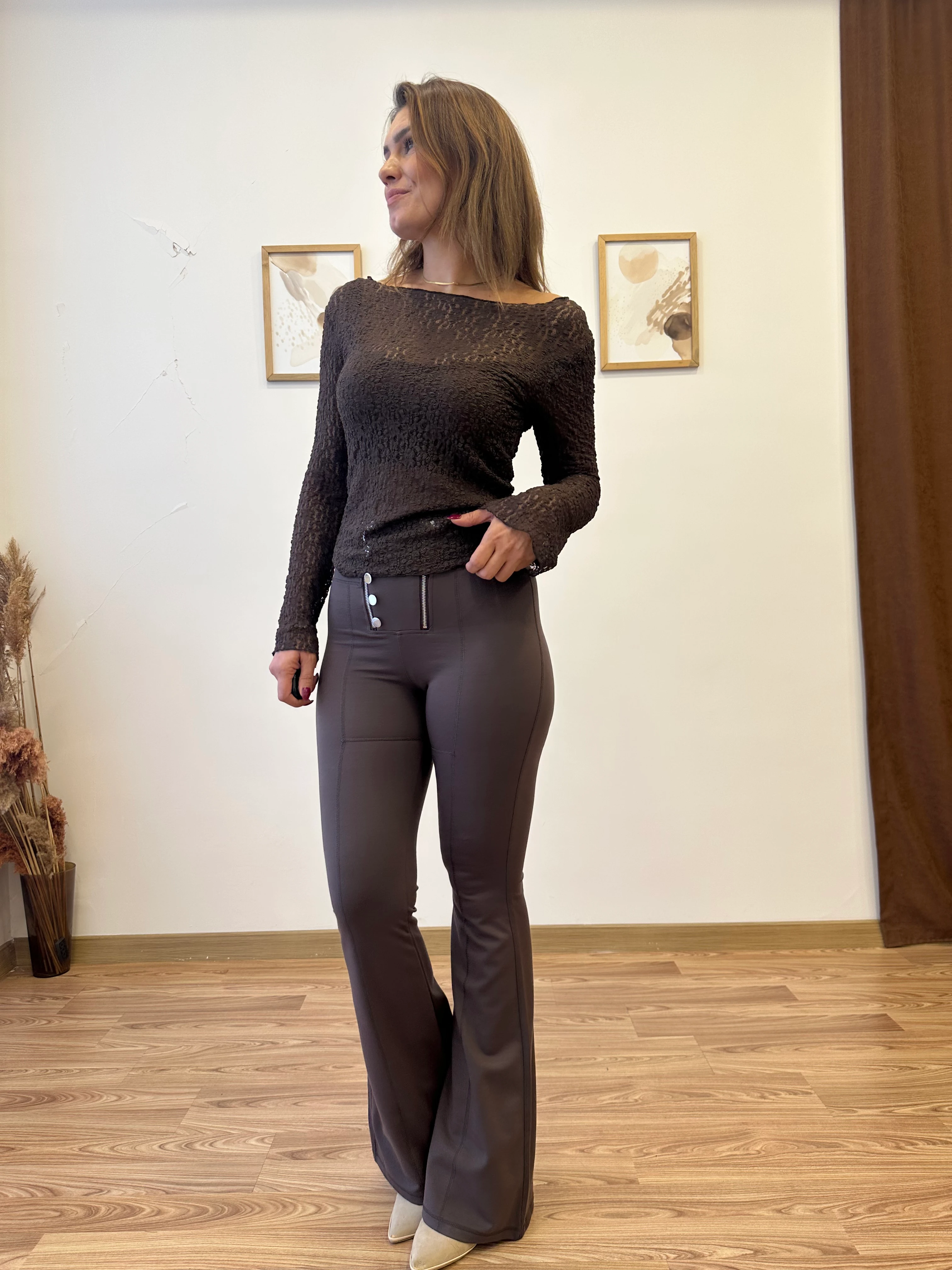 Kahverengi Dantel Bluz