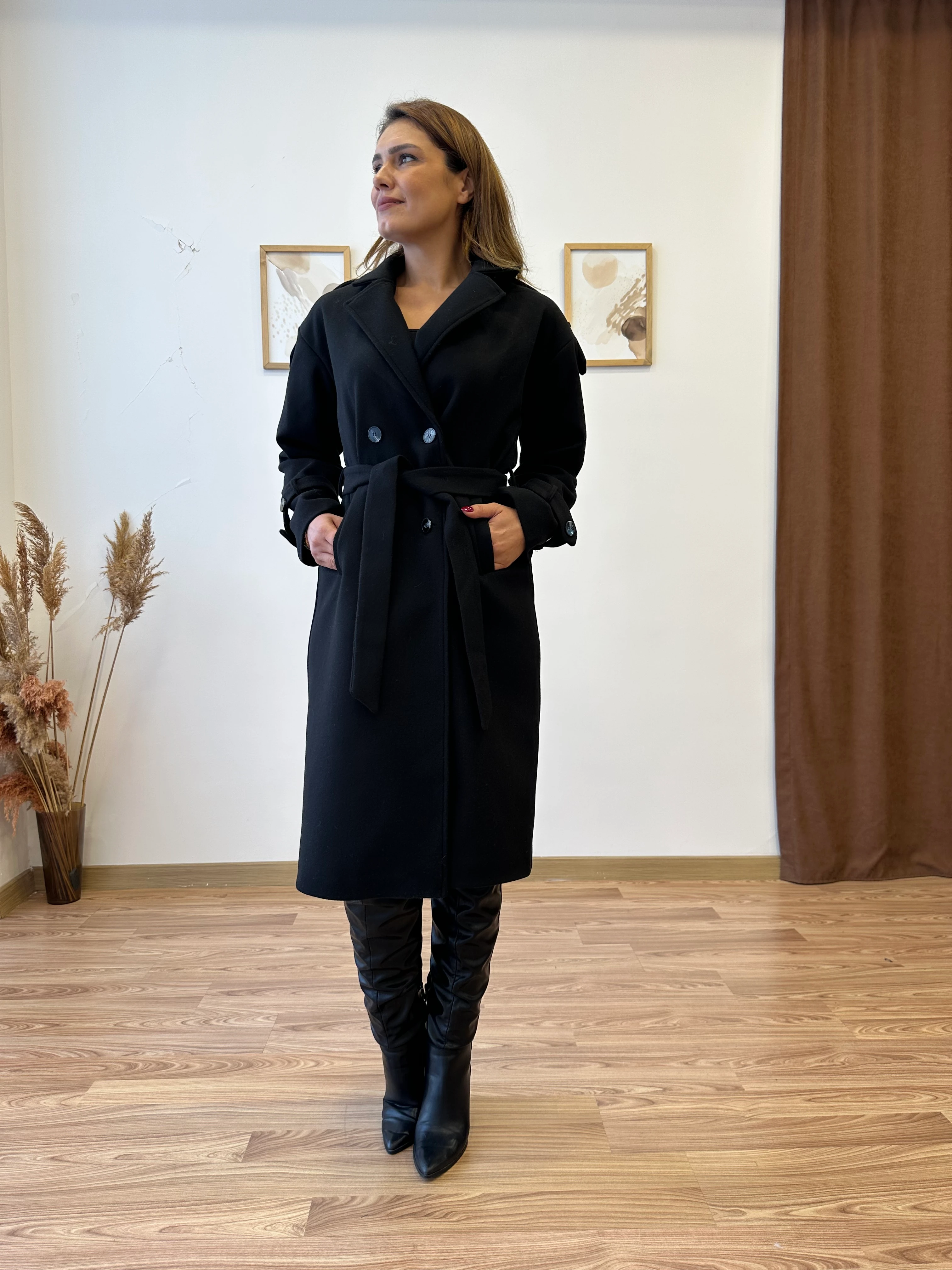 Uzun Kaşe Kaban - siyah