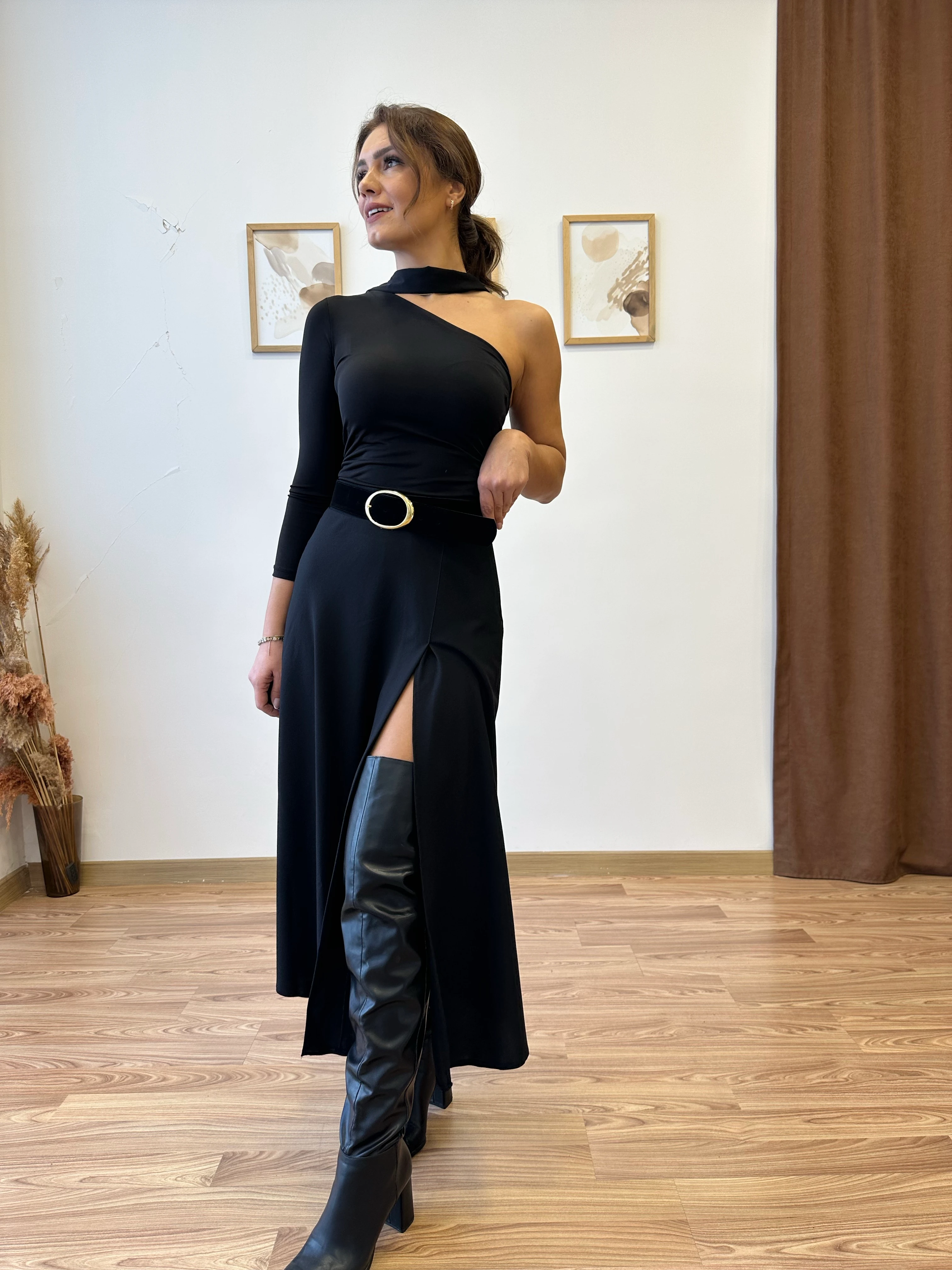 Yırtmaçlı Uzun Etek - siyah