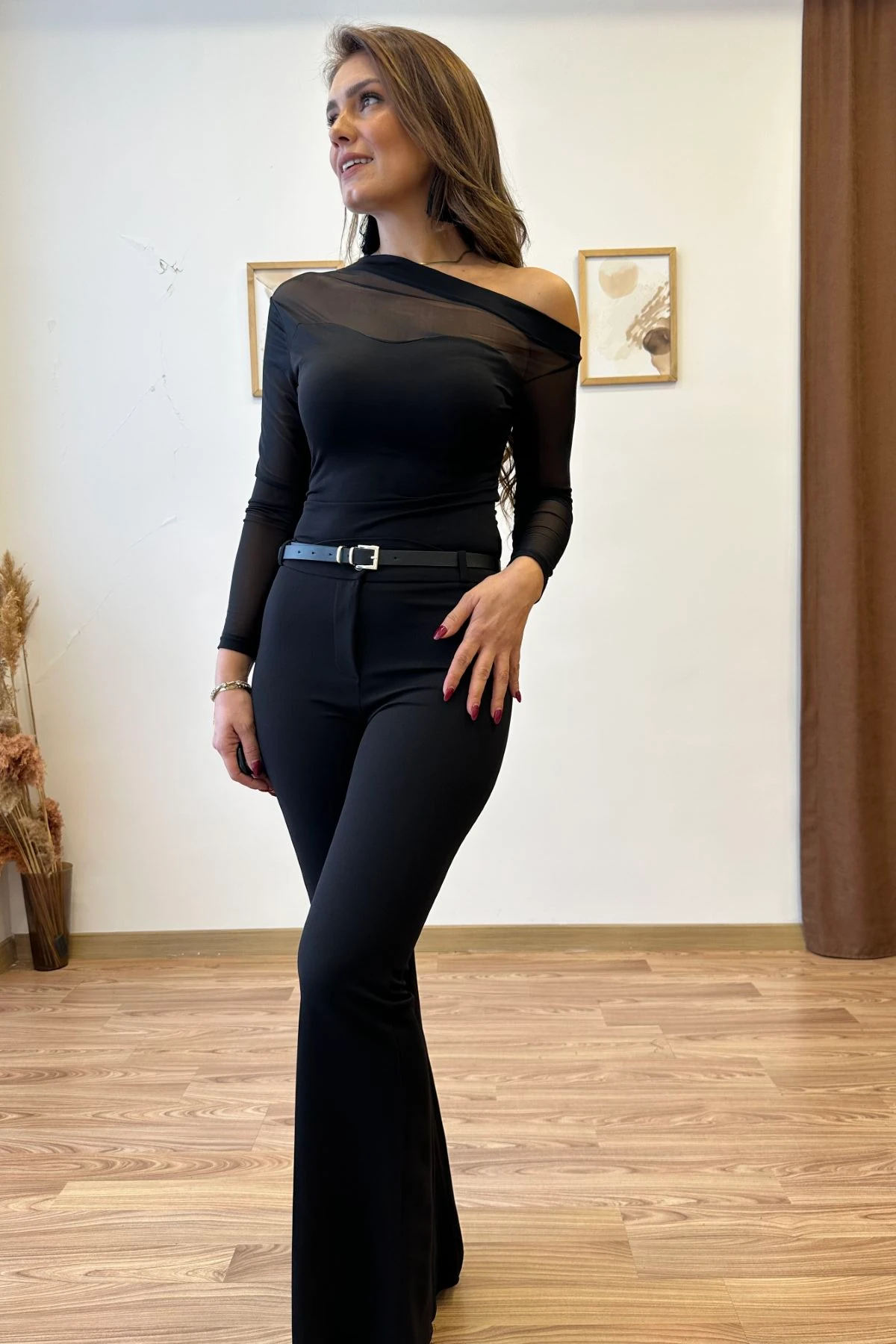 Kemerli İspanyol Paça Krep Pantolon