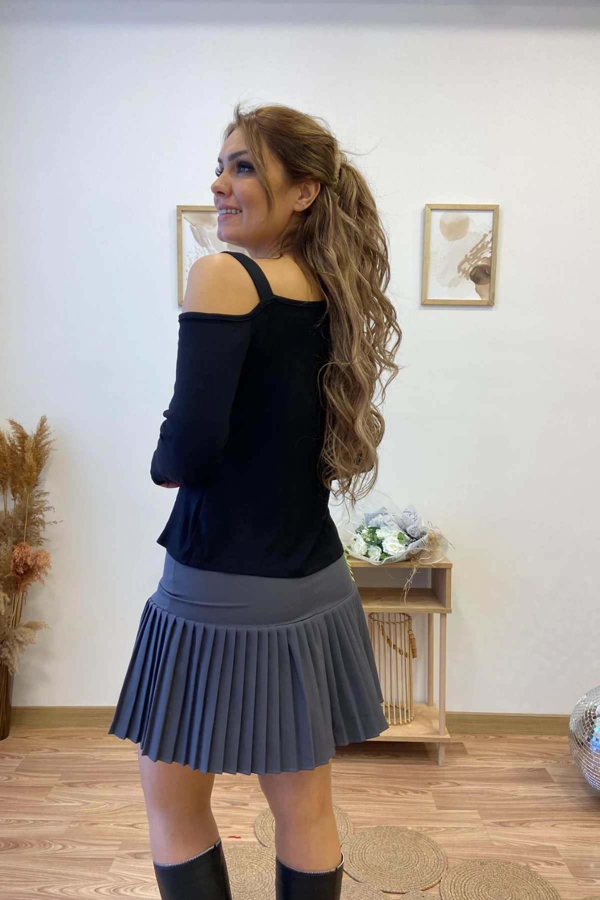 Yarım Pileli Mini Etek