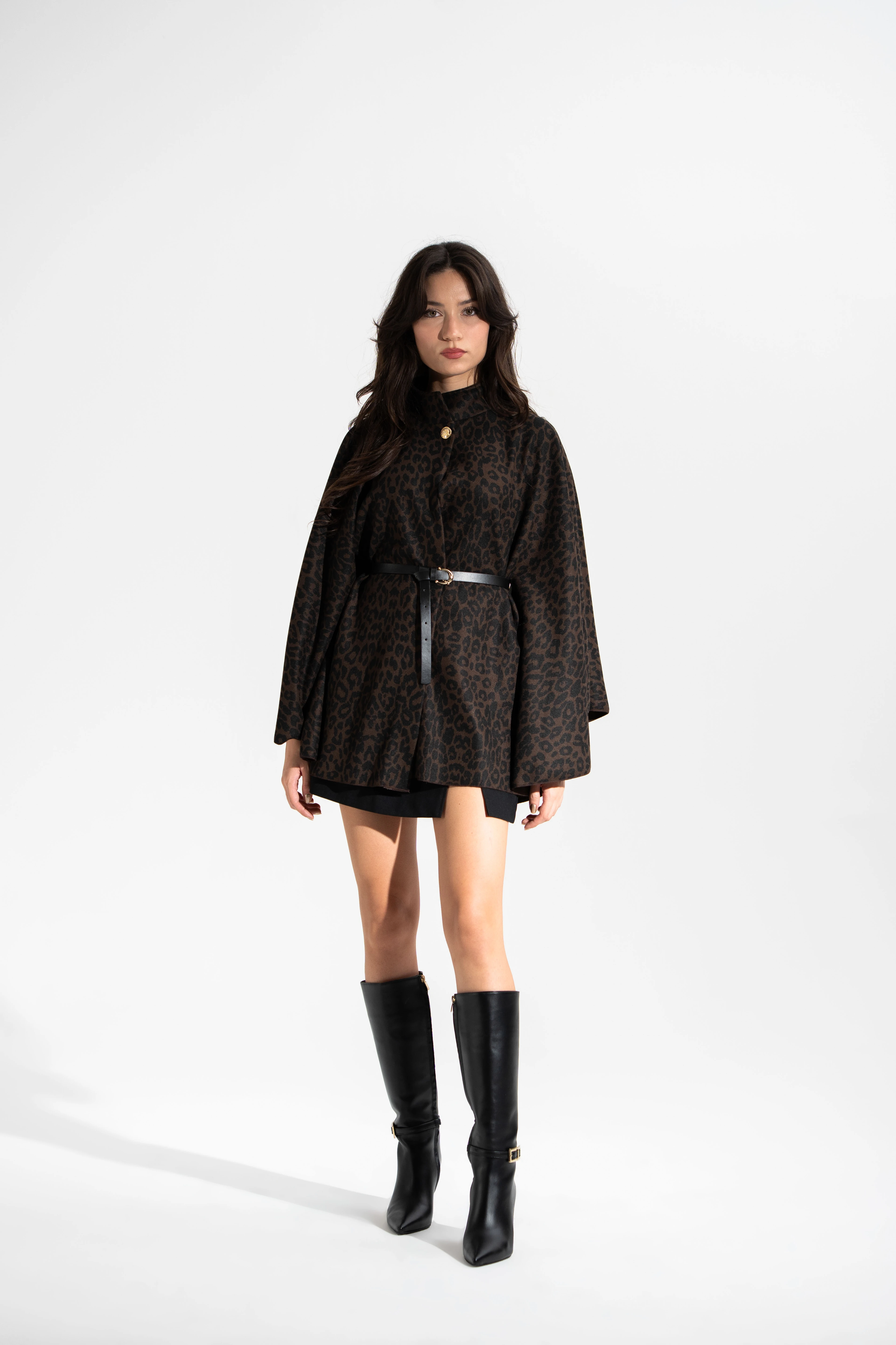 Leopar Desen,Kaşe,Kemerli Panço