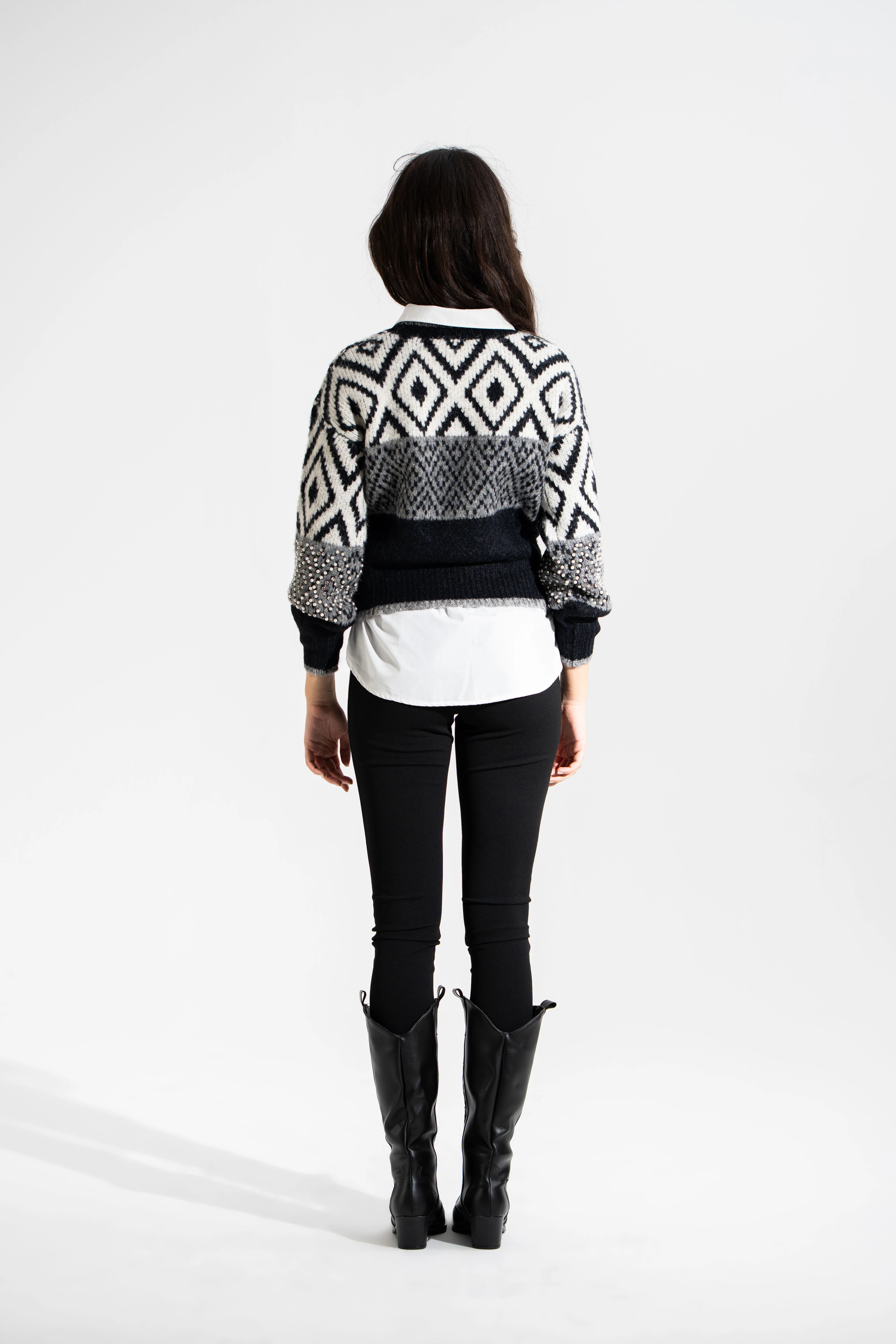 Premium Kalite,İnci İşlemeli Yün Kazak