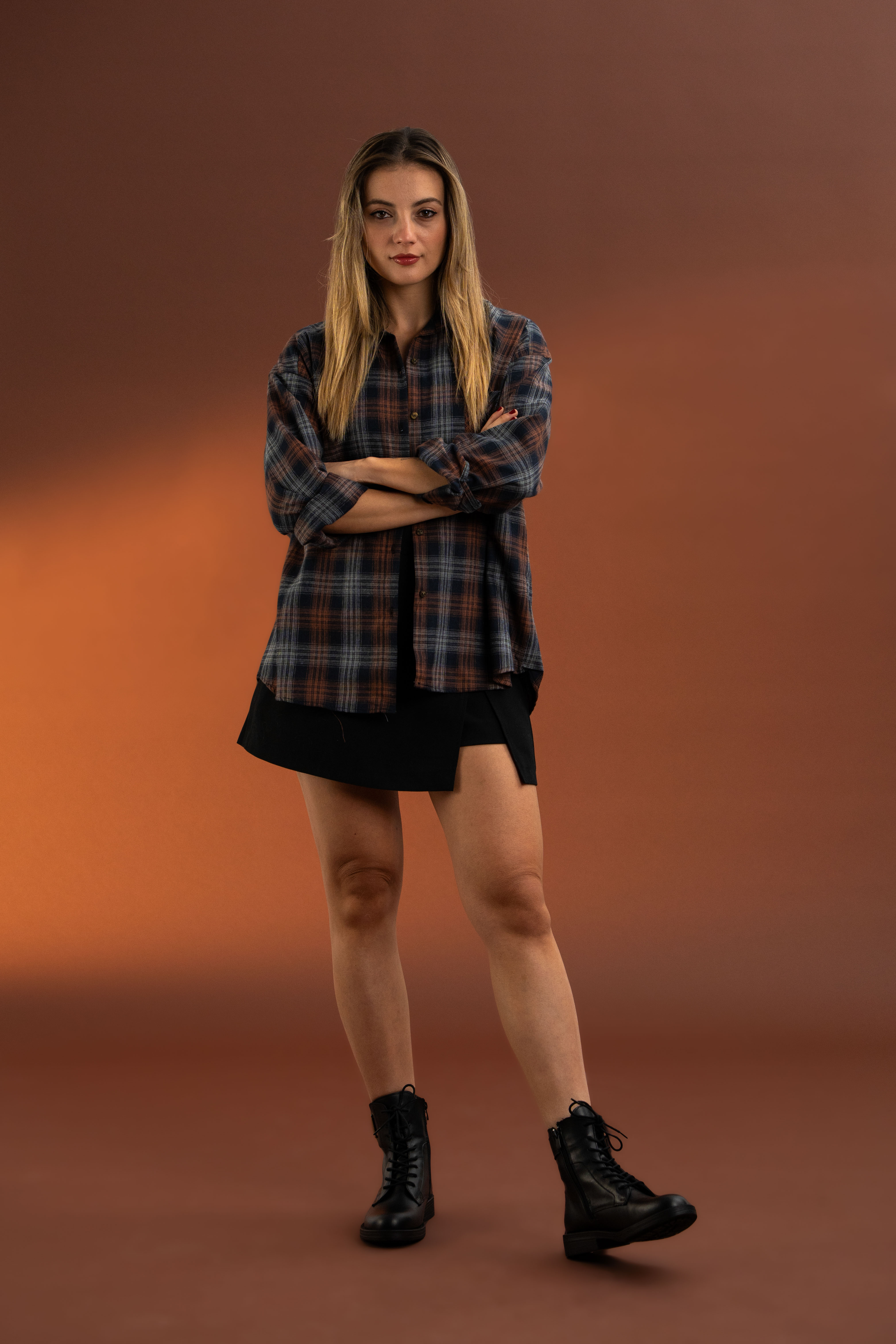 Ekose Desenli,Pamuk Gömlek-Laci/Orange