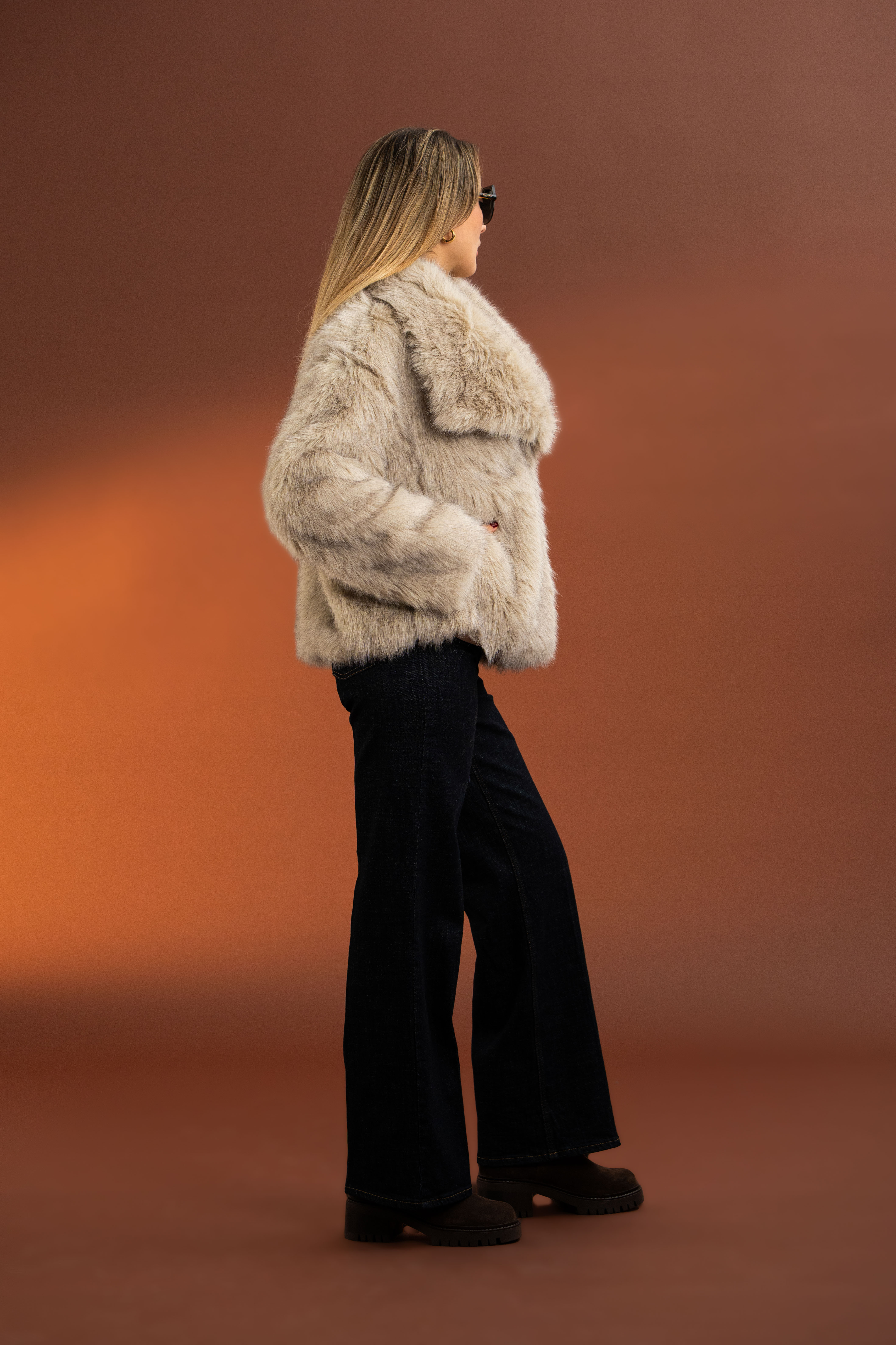 Geniş Yakalı, Premium Kalite Yapay Kürk-Vizon