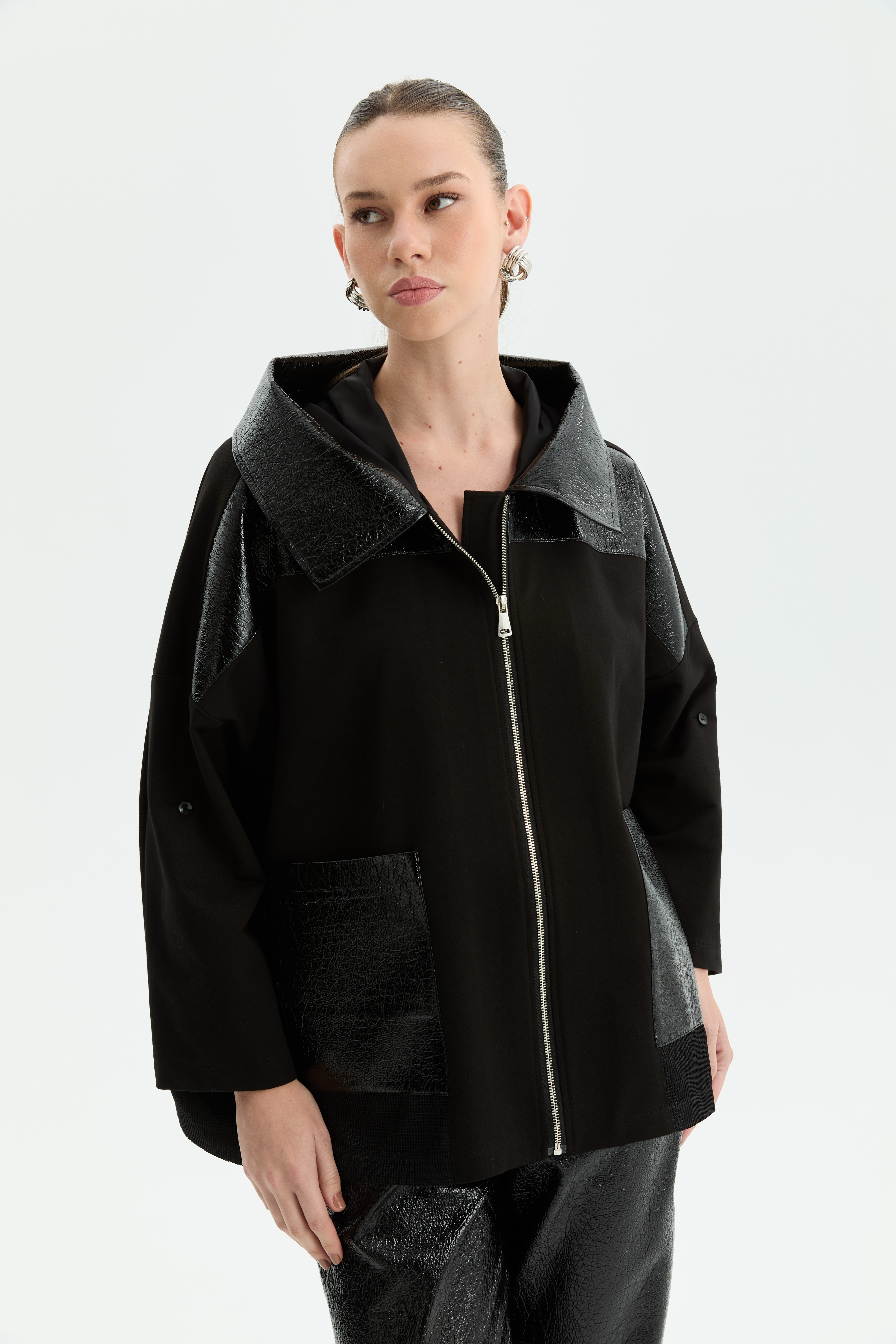 Tasarım,Rugan Detaylı,Kapşonlu Ceket