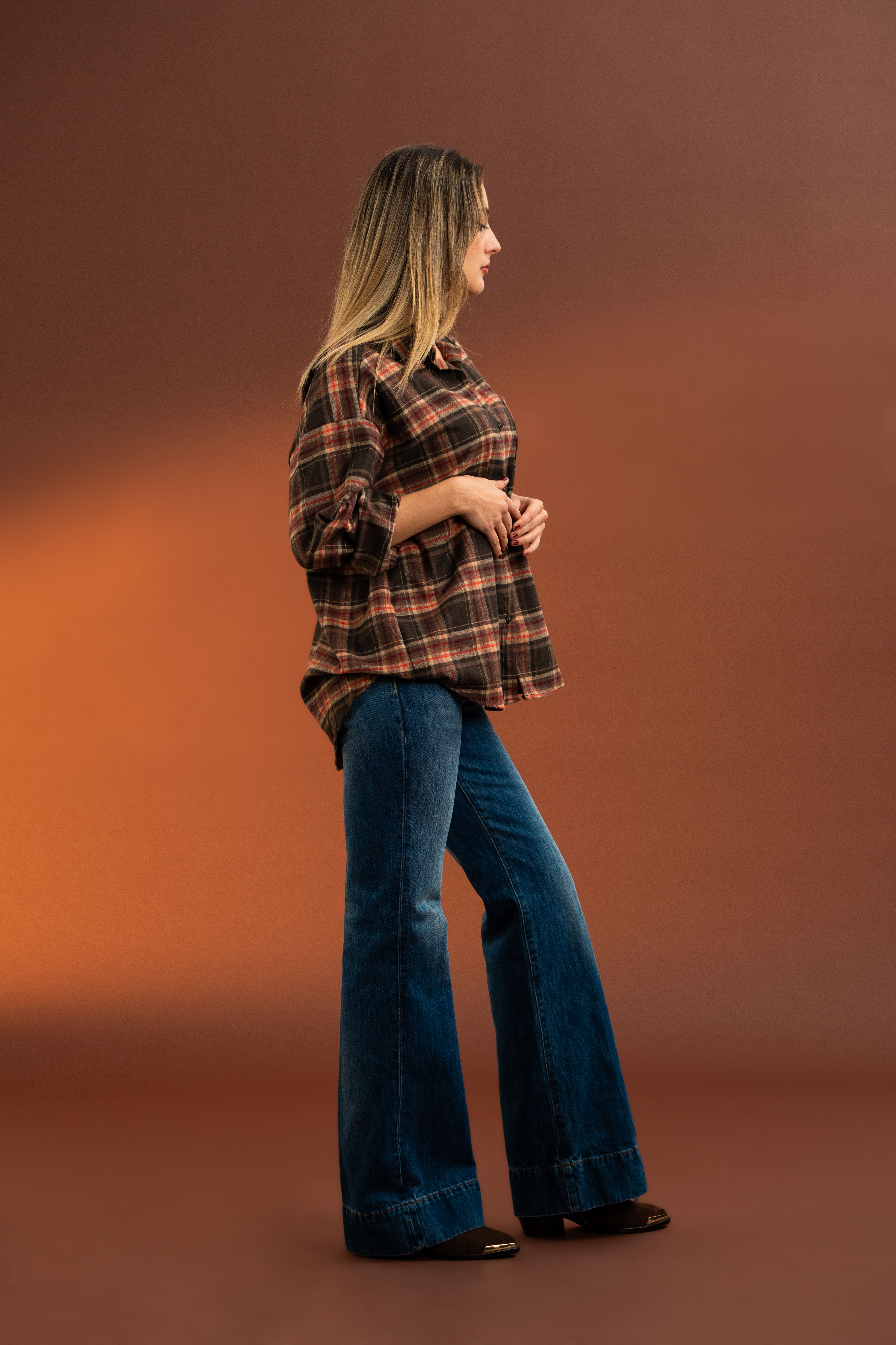 Ekose Desenli,Pamuk Gömlek-KAHVERENGİ