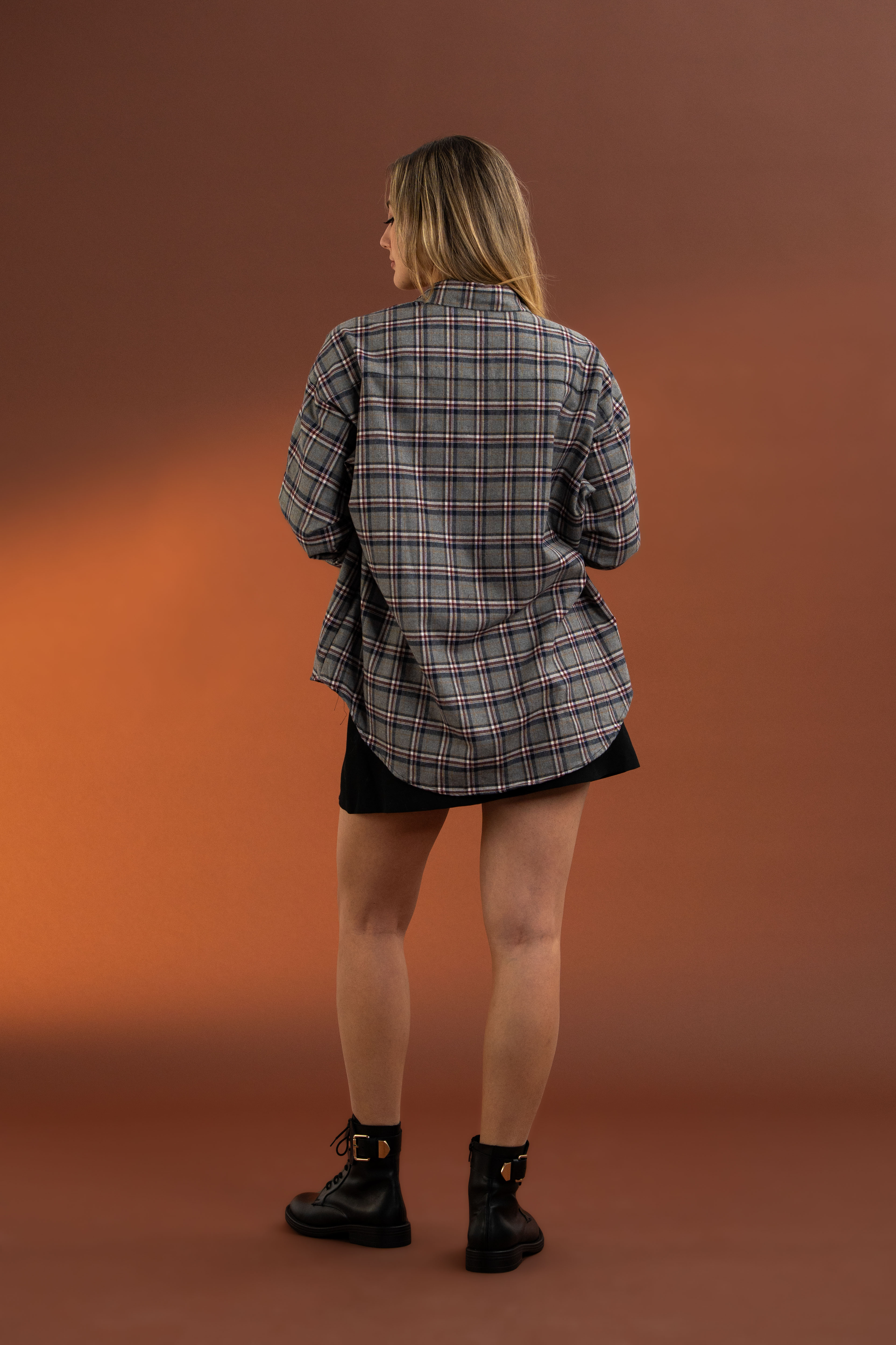 Ekose Desenli,Pamuk Gömlek-Gri