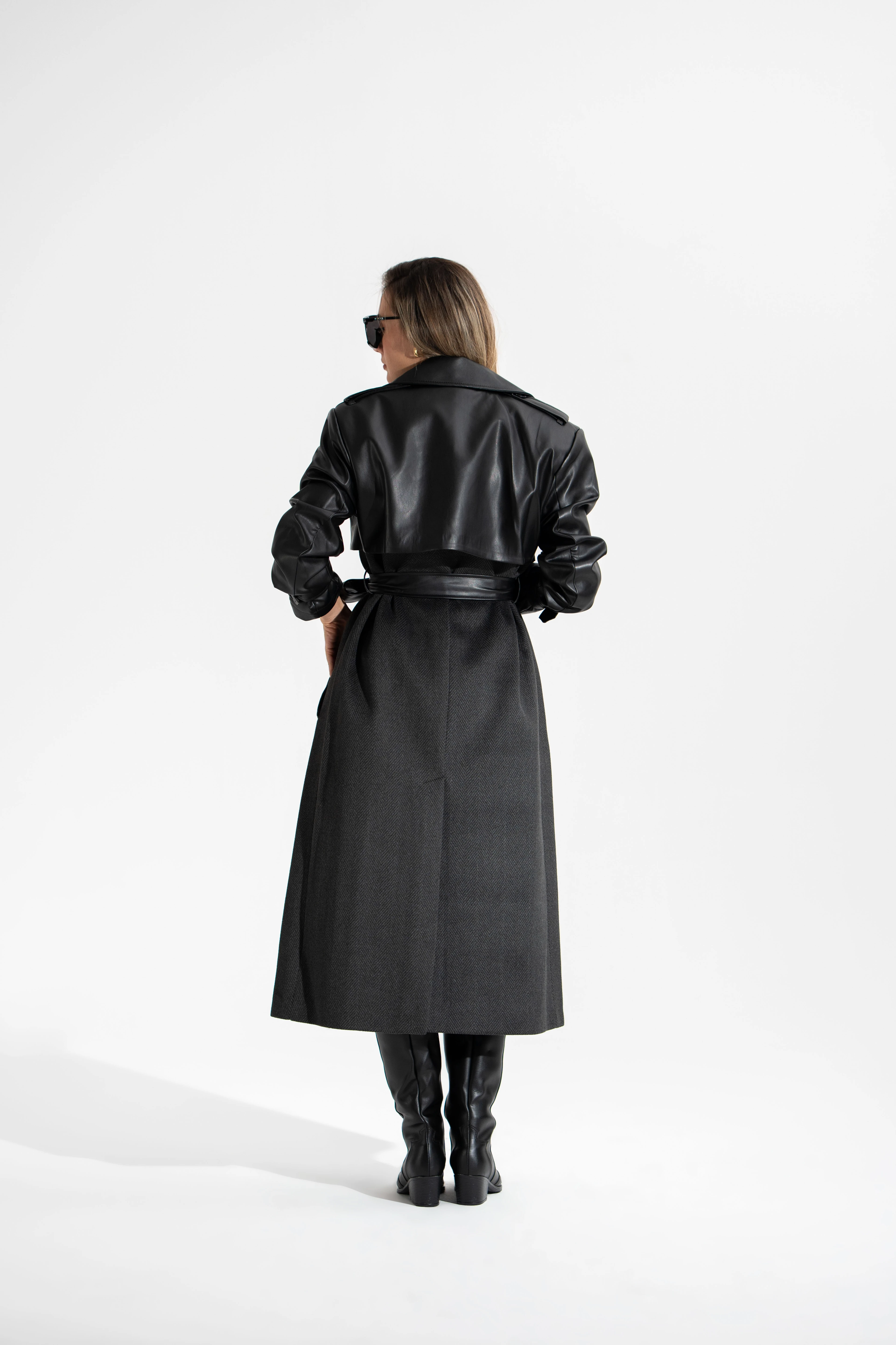 Üstü Deri Detaylı, Kaşe Kaban