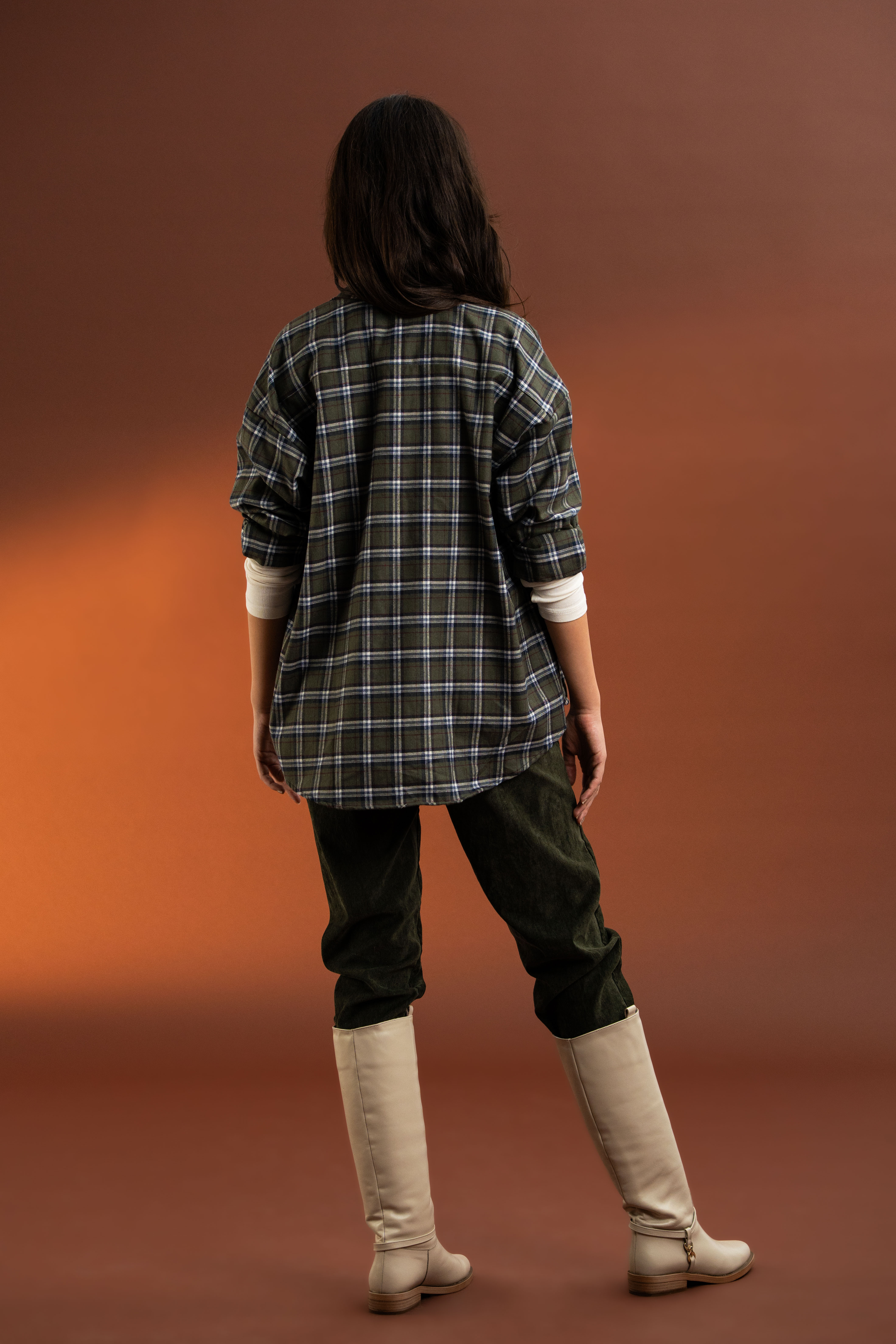 Ekose Desenli,Pamuk Gömlek-Haki