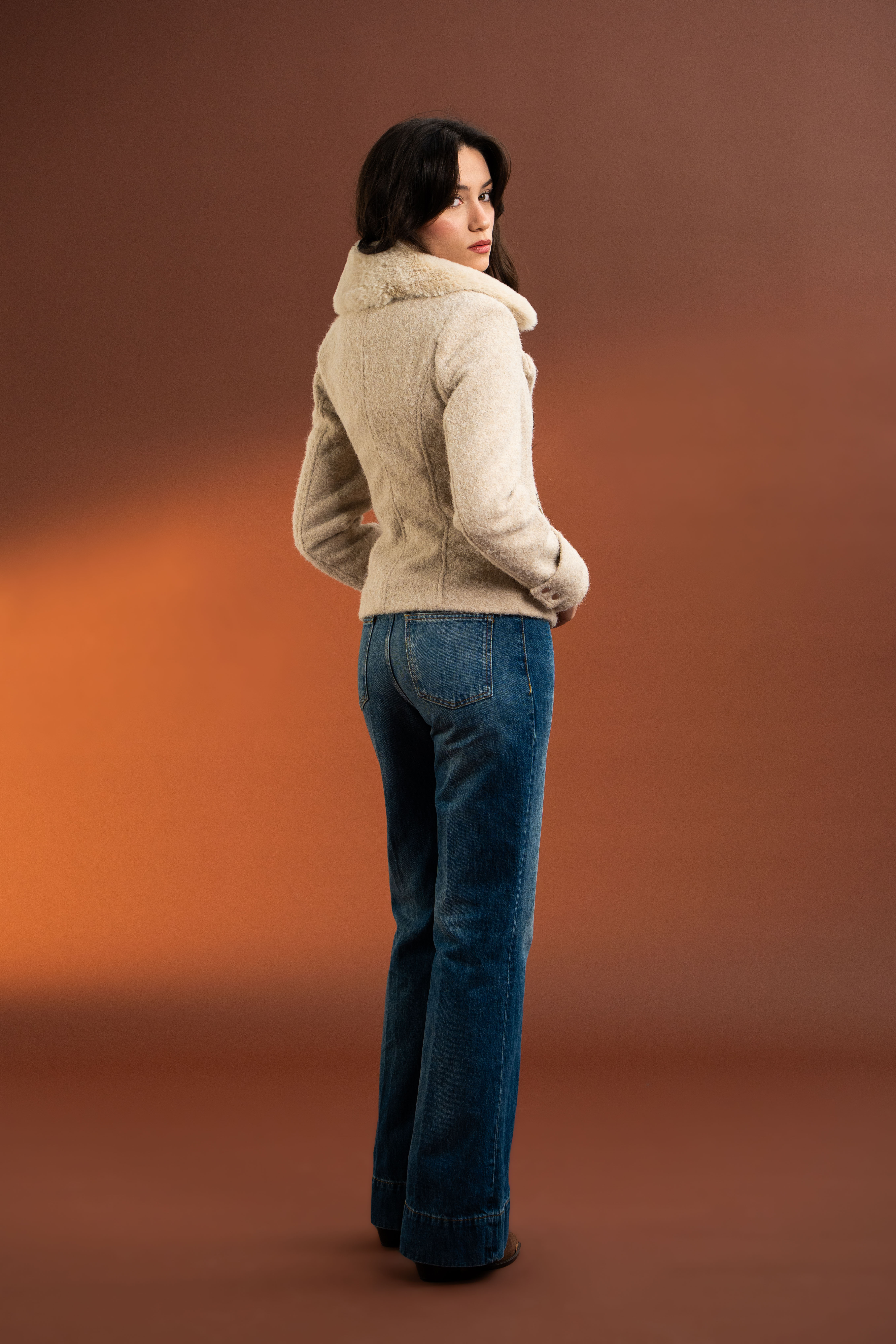 Biker Model,Slim Kesim Keçe Mont