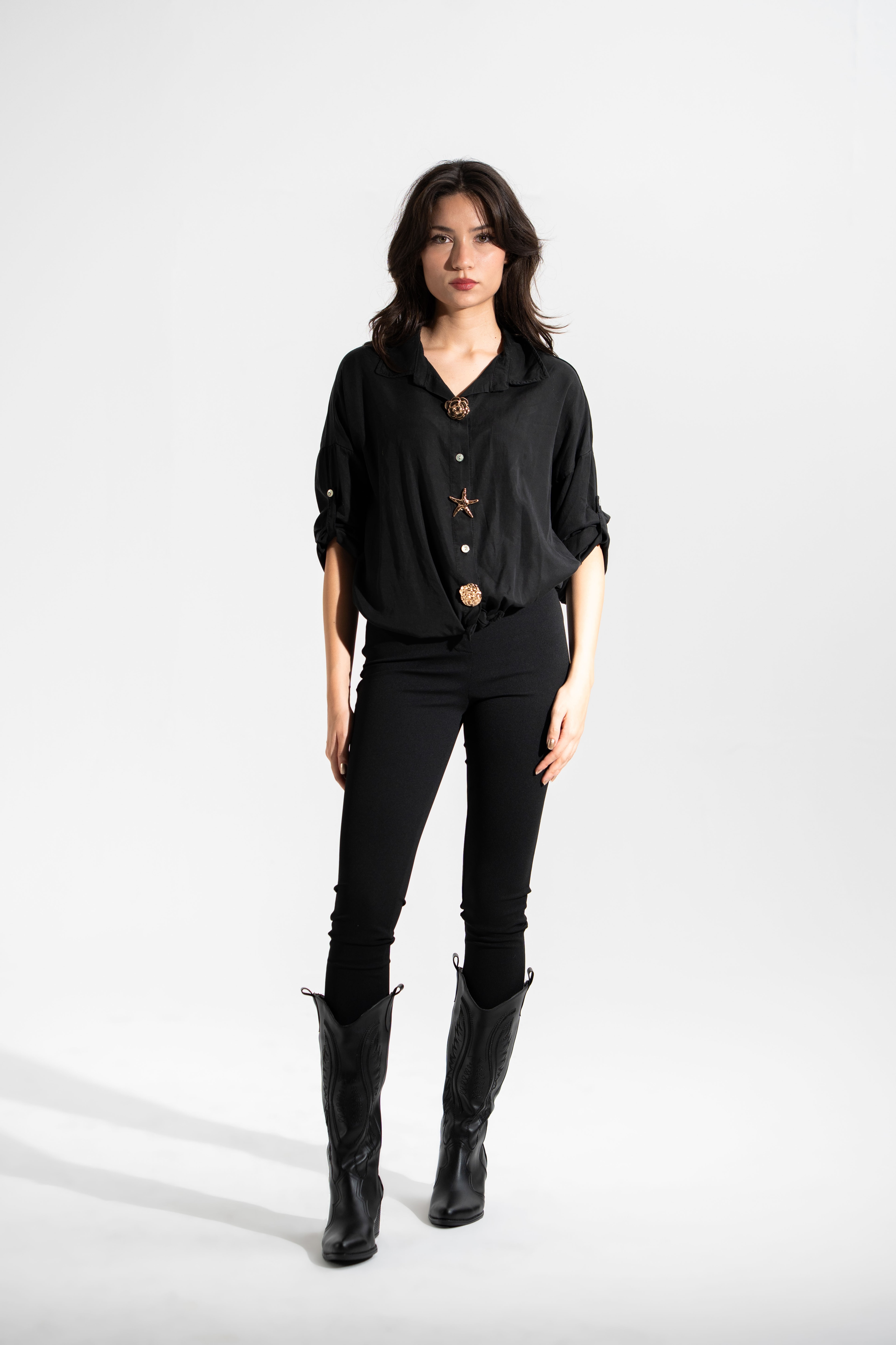 Gold Toka Detaylı,Pamuk,İtalyan Gömlek