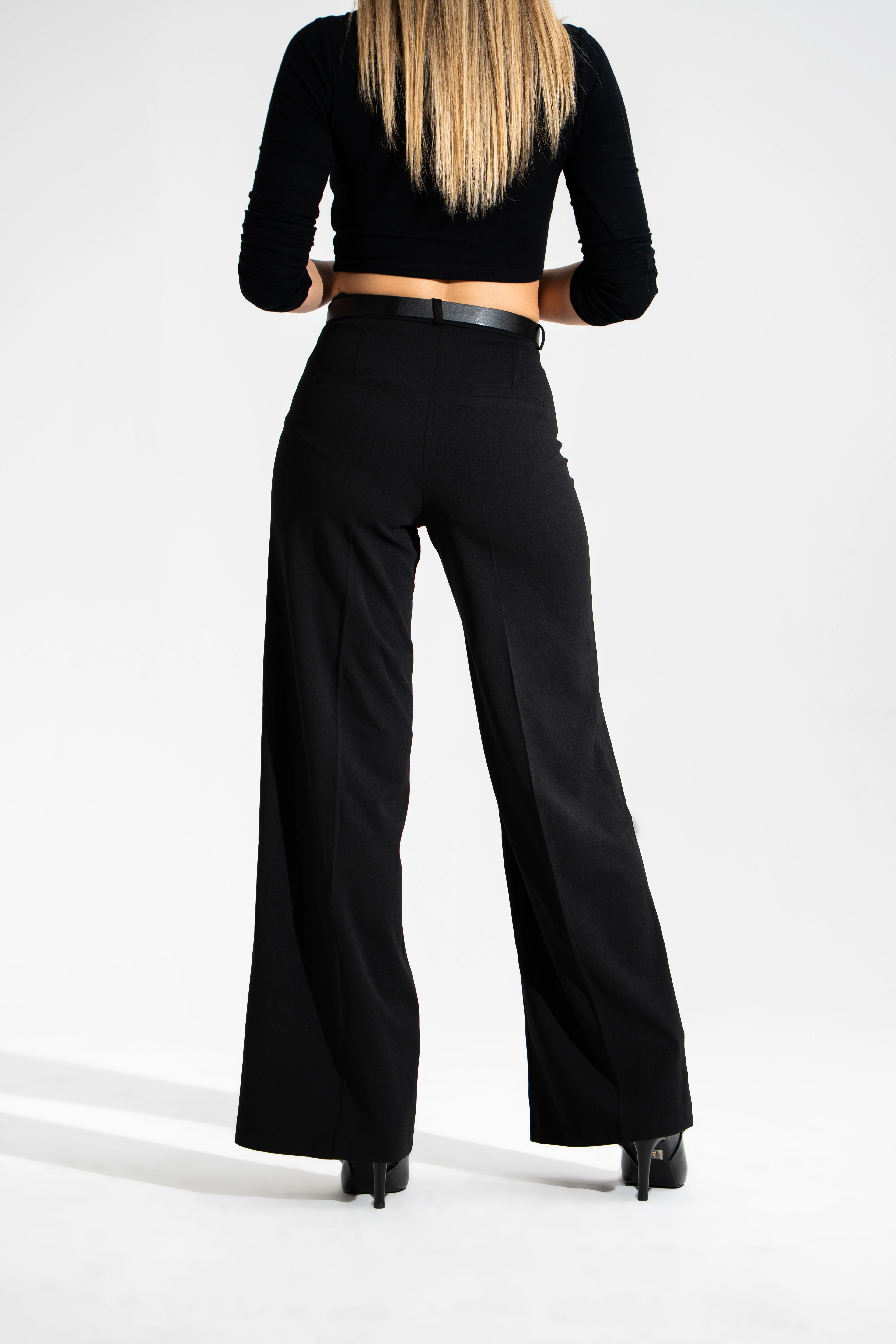 Kemerli,Süper Likralı,Bol Paça Kumaş Pantolon