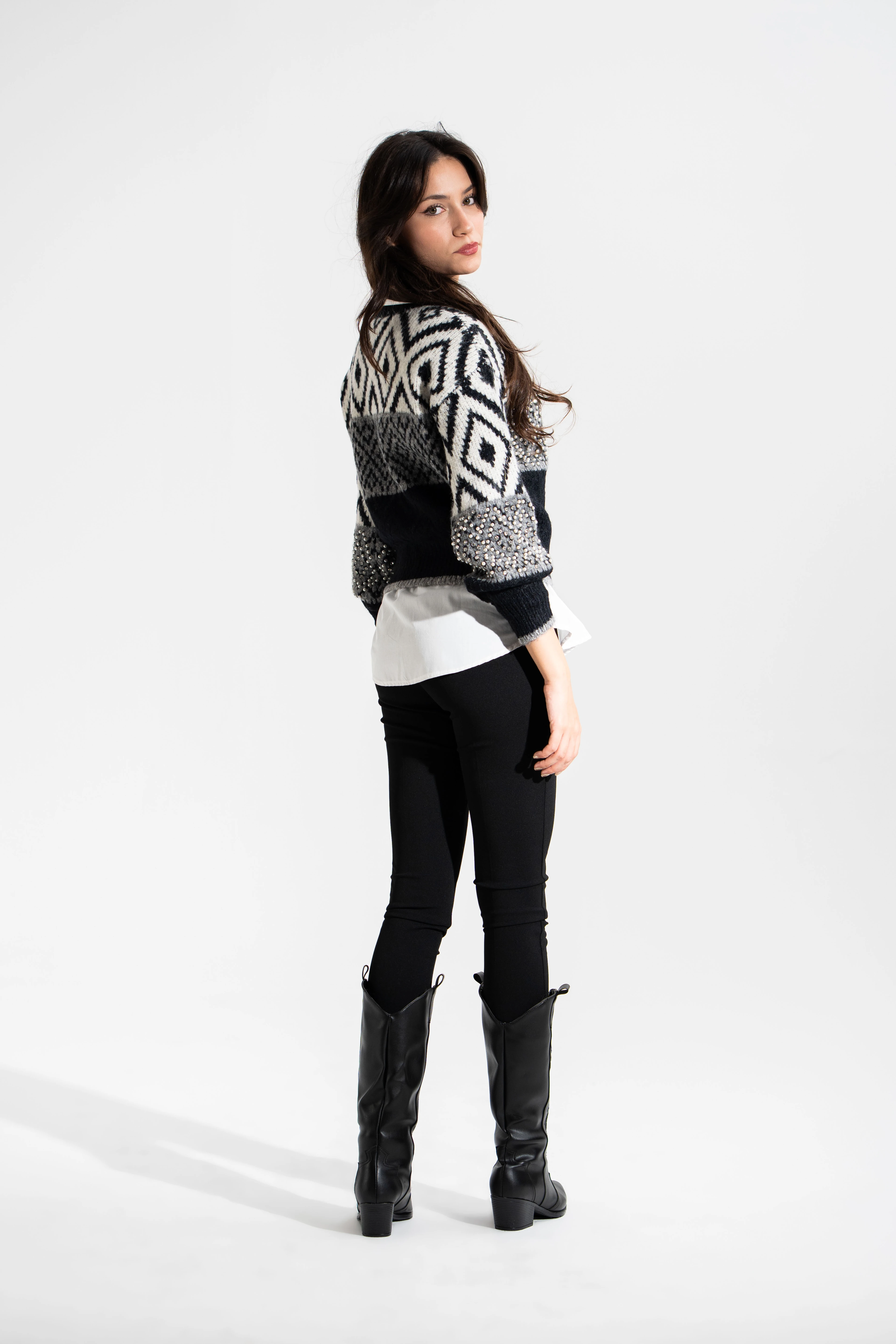 Premium Kalite,İnci İşlemeli Yün Kazak