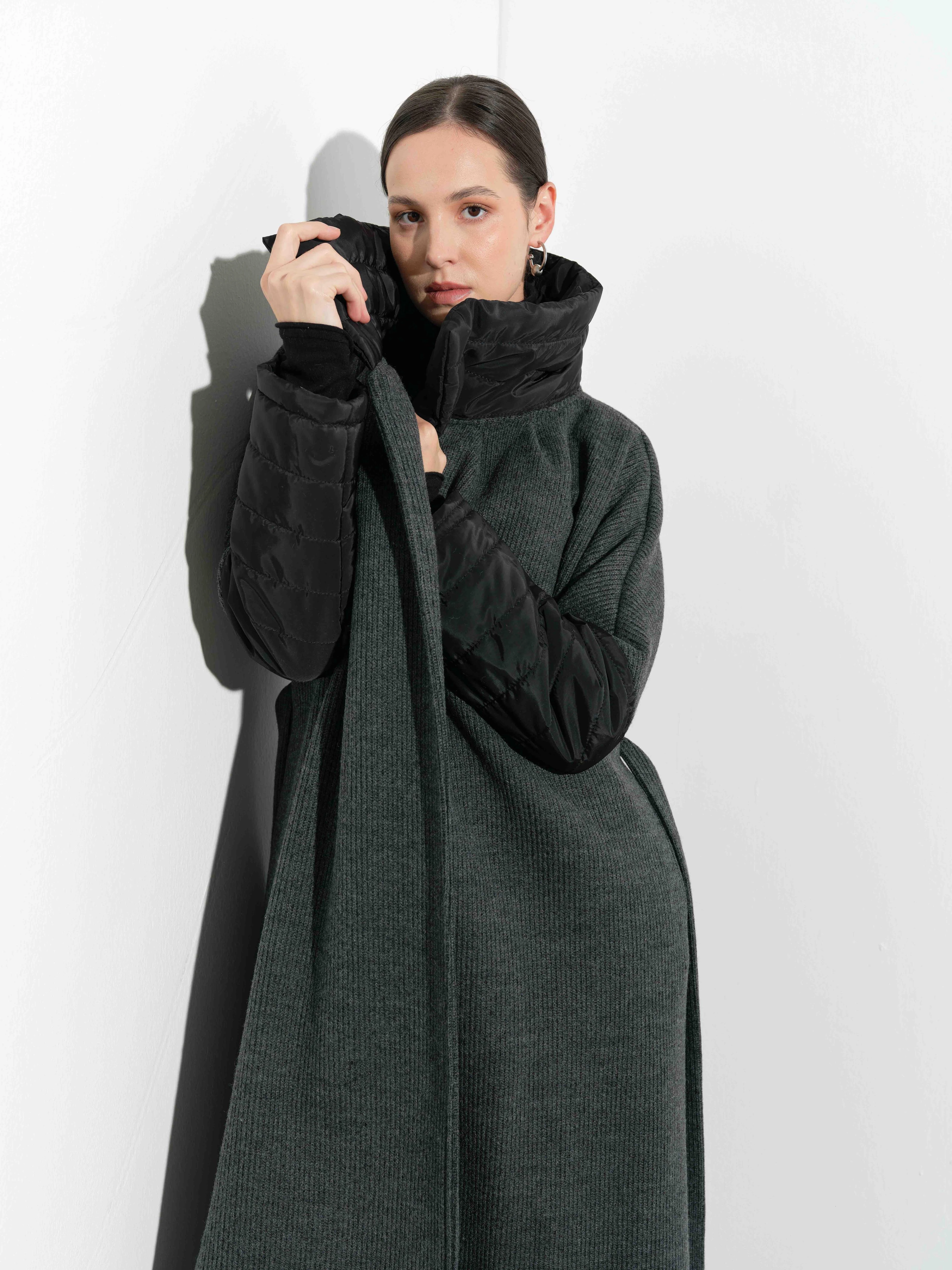 Tasarım,Yakası Ve Kolları Anorak, Kaşe Kaban