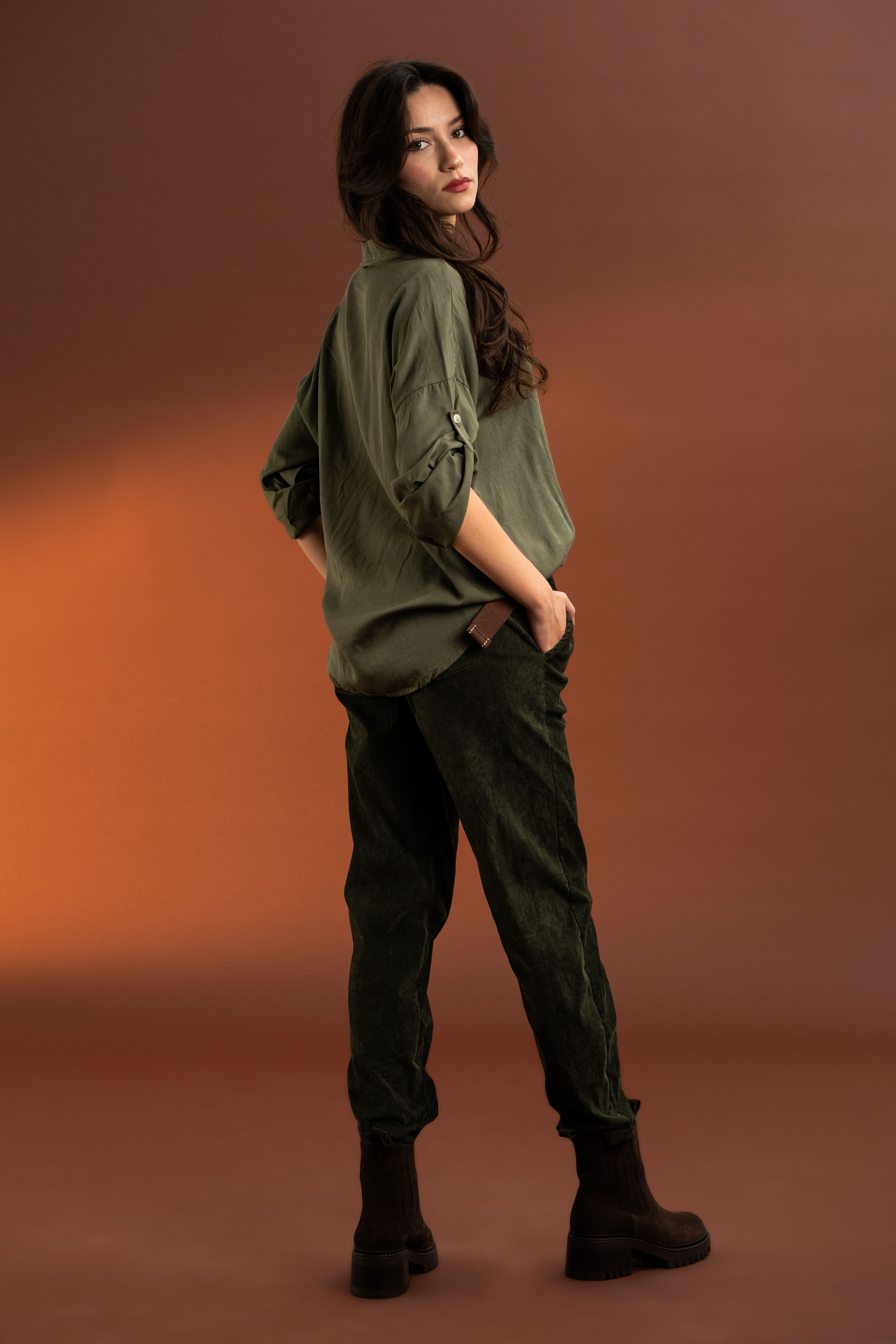 Gold Toka Detaylı,Pamuk,İtalyan Gömlek-Haki