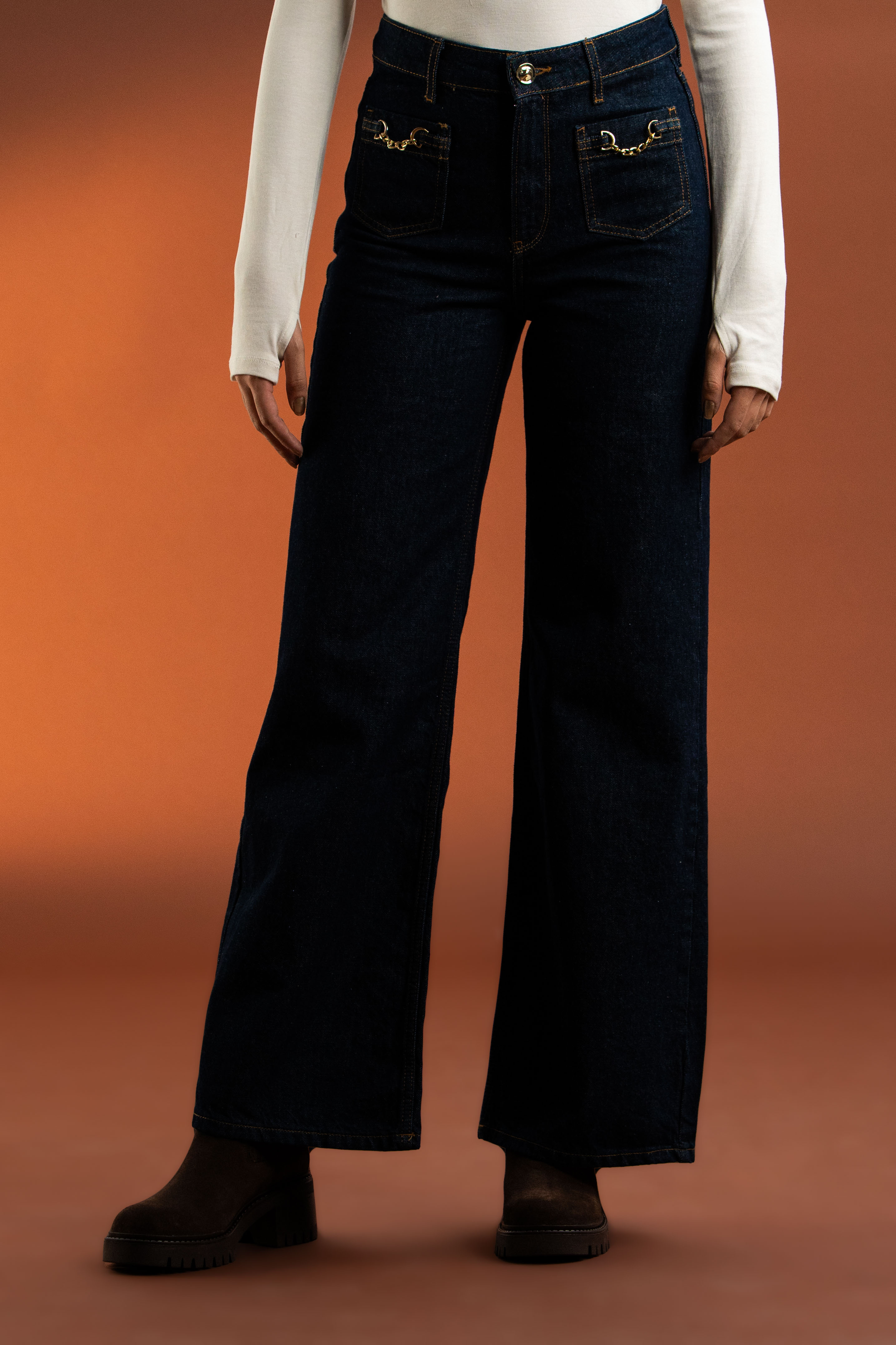 Ön Cep Aksesuar Detaylı,Koyu Lacivert Kot Pantolon