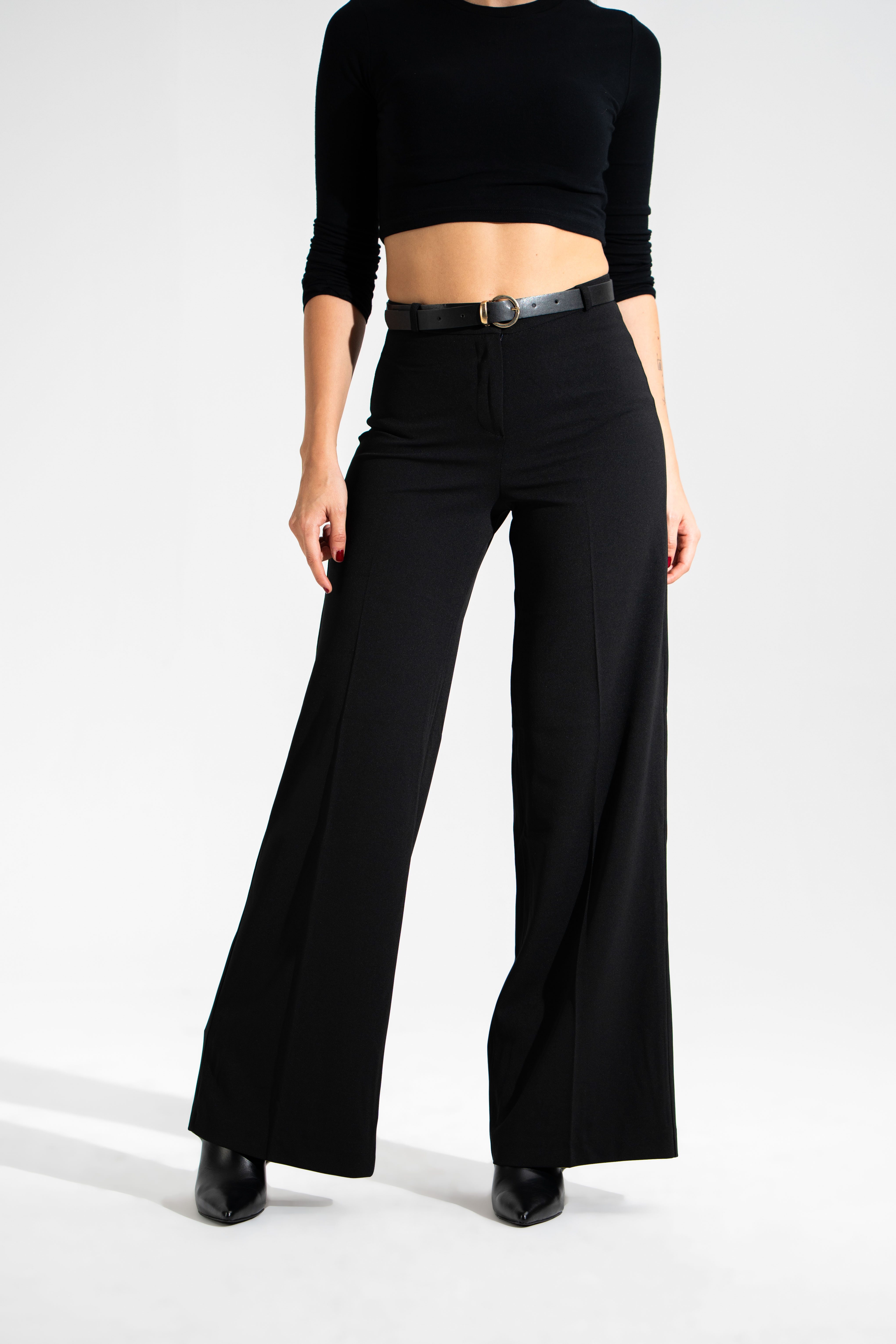 Kemerli,Süper Likralı,Bol Paça Kumaş Pantolon