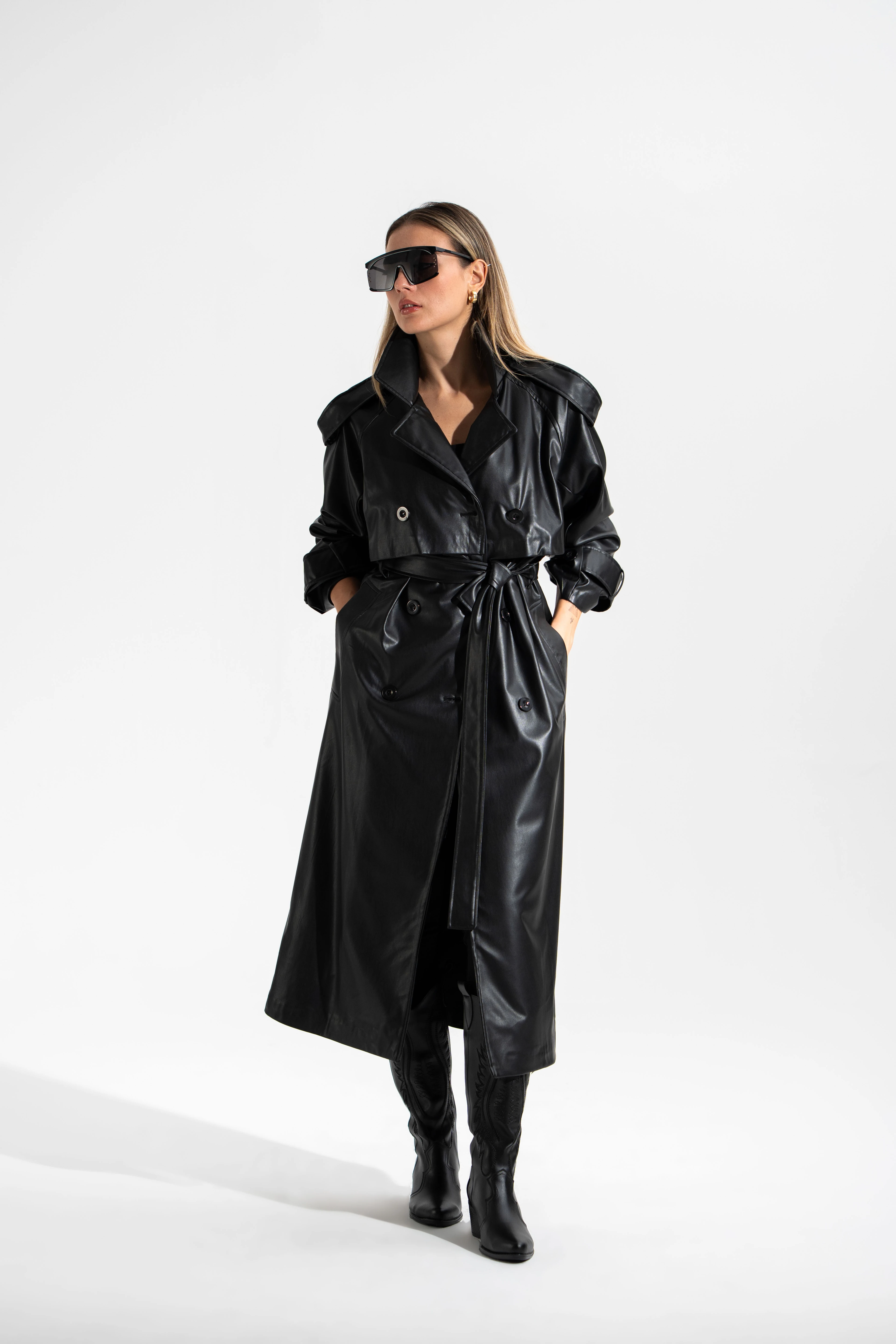 Suni Deri,Tasarım Trençkot-Siyah