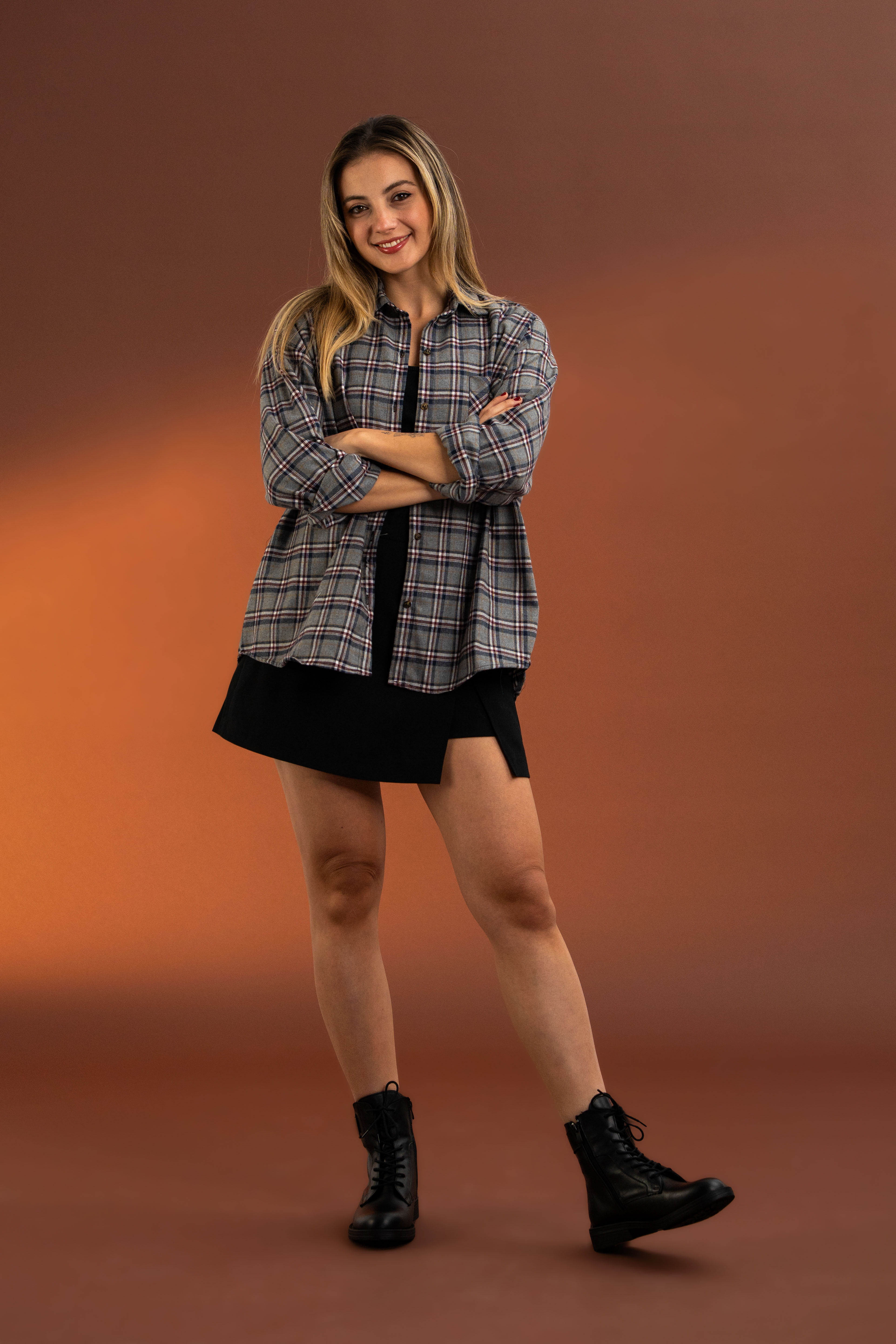 Ekose Desenli,Pamuk Gömlek-Gri