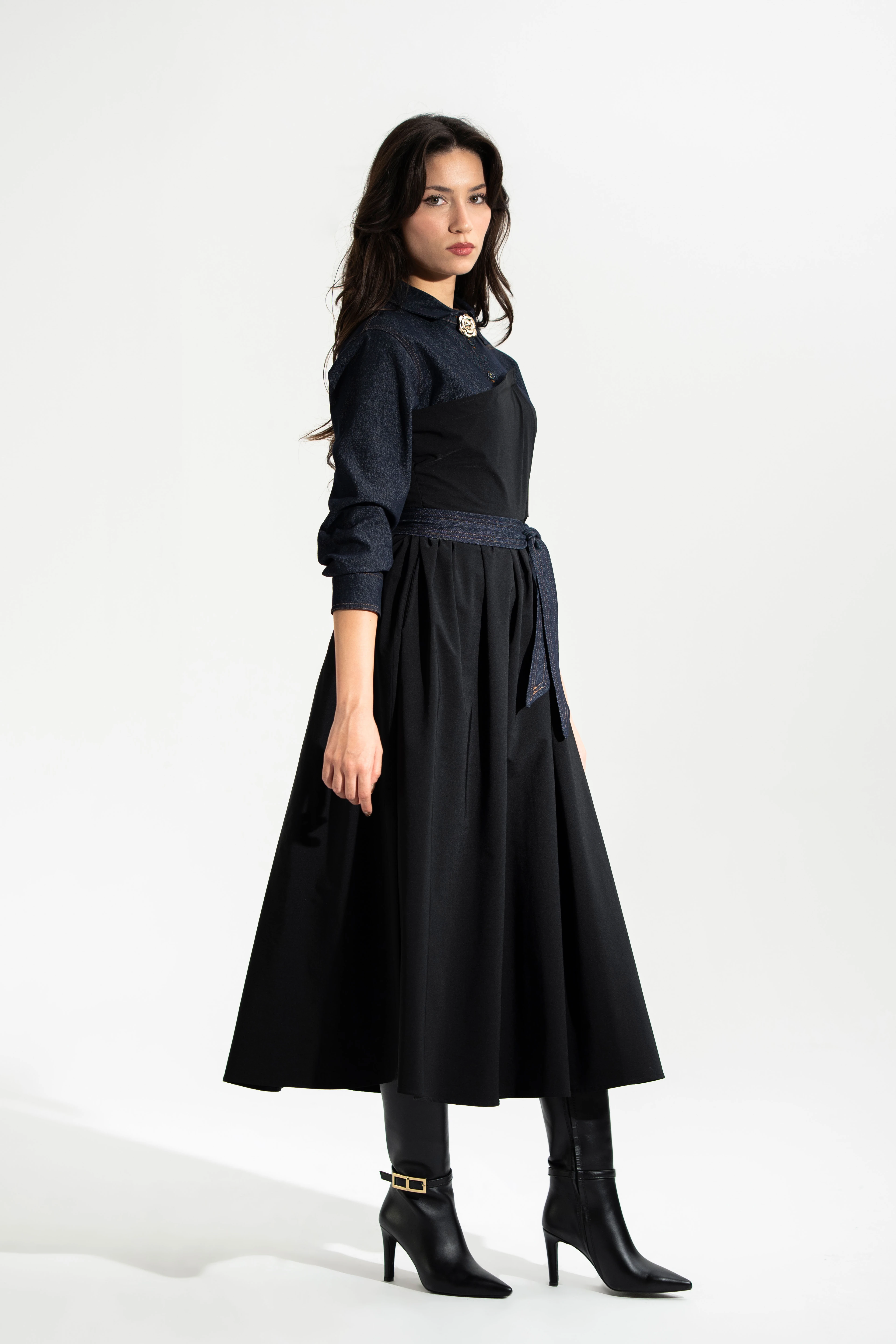 Üstü Kot Detaylı,Altı Kumaş,Tasarım Elbise