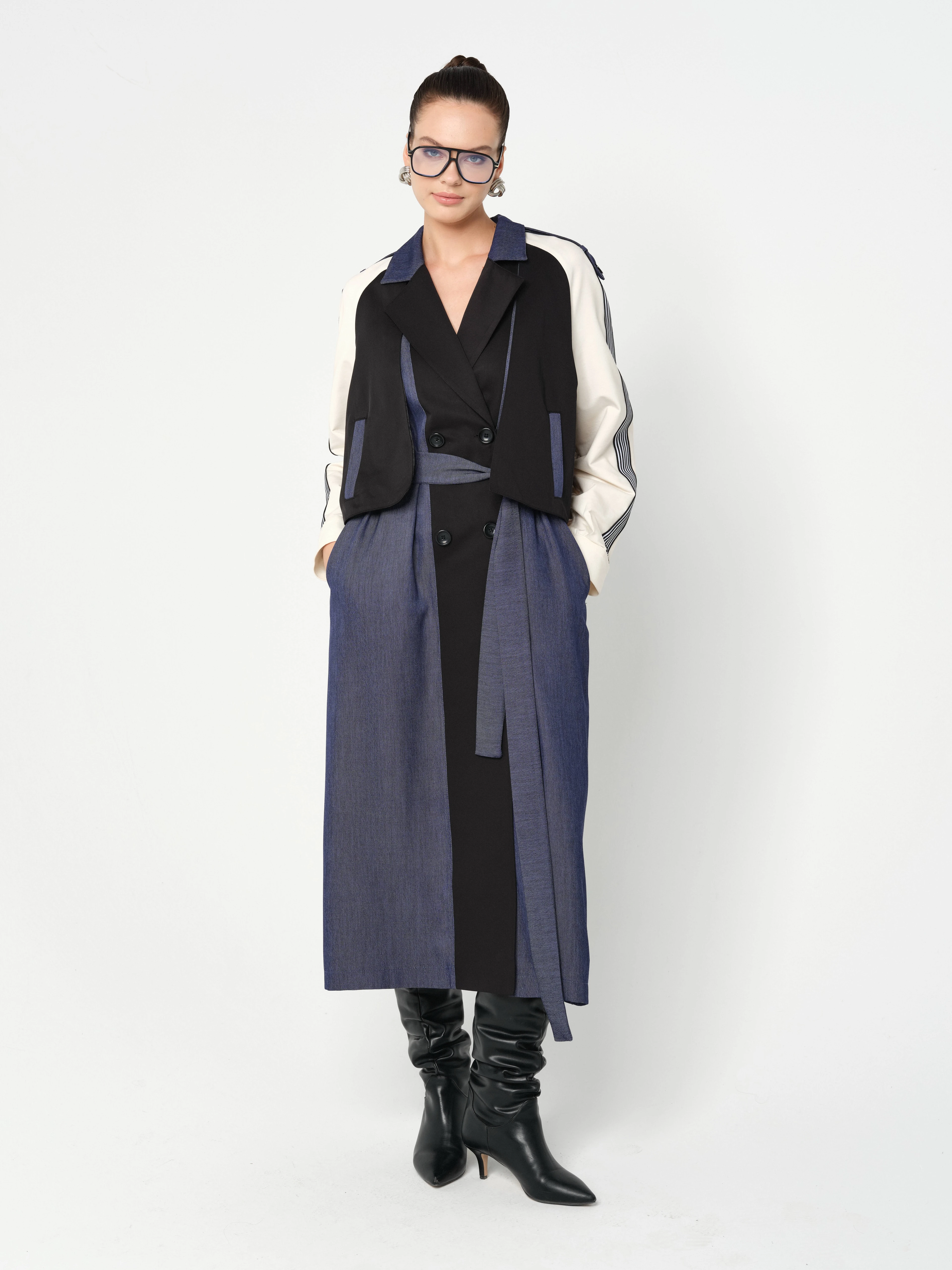 Tasarım,Kot Detaylı,Astarlı,Kuşaklı Trençkot