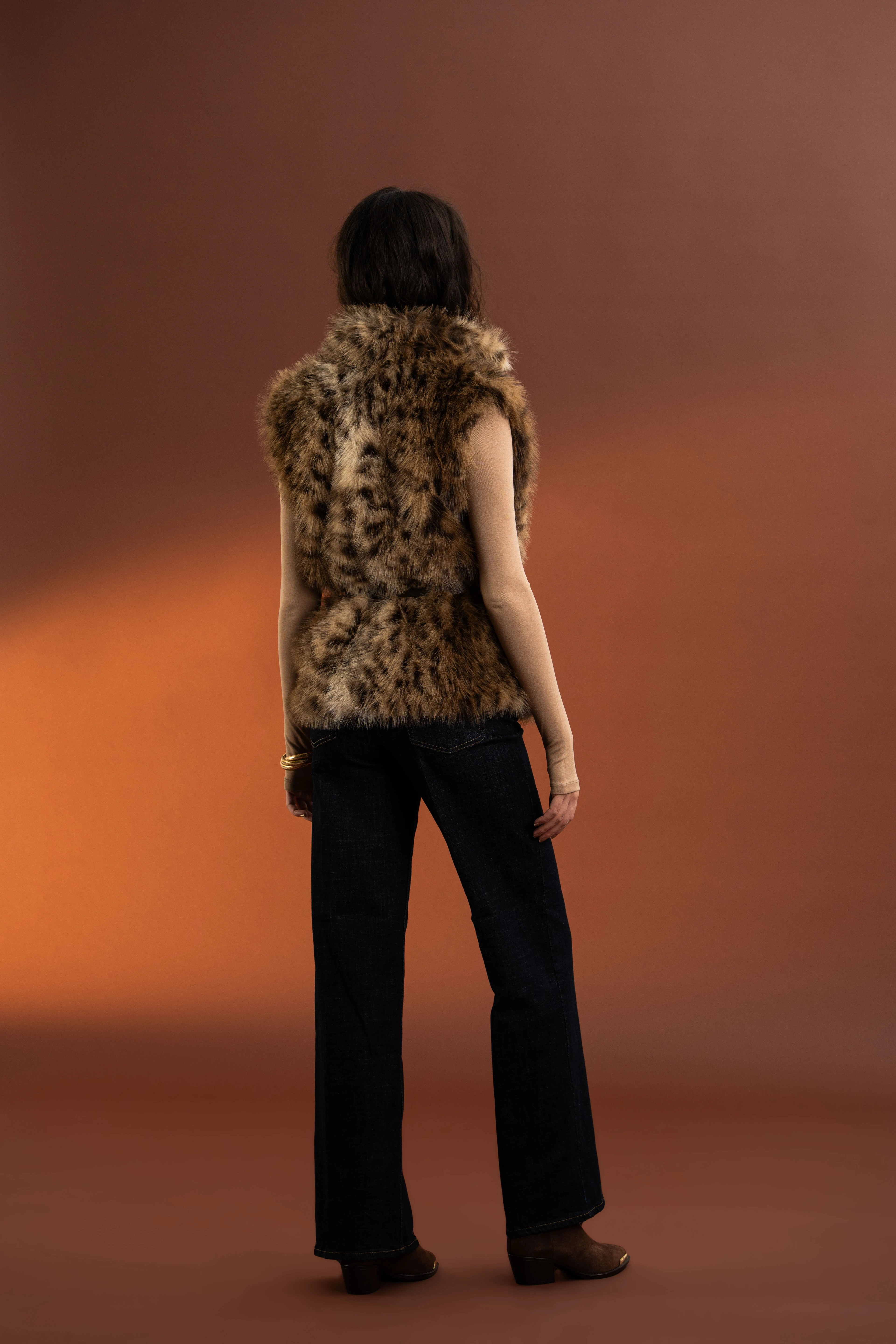 Leopar Desenli,Kemerli Kürk Yelek