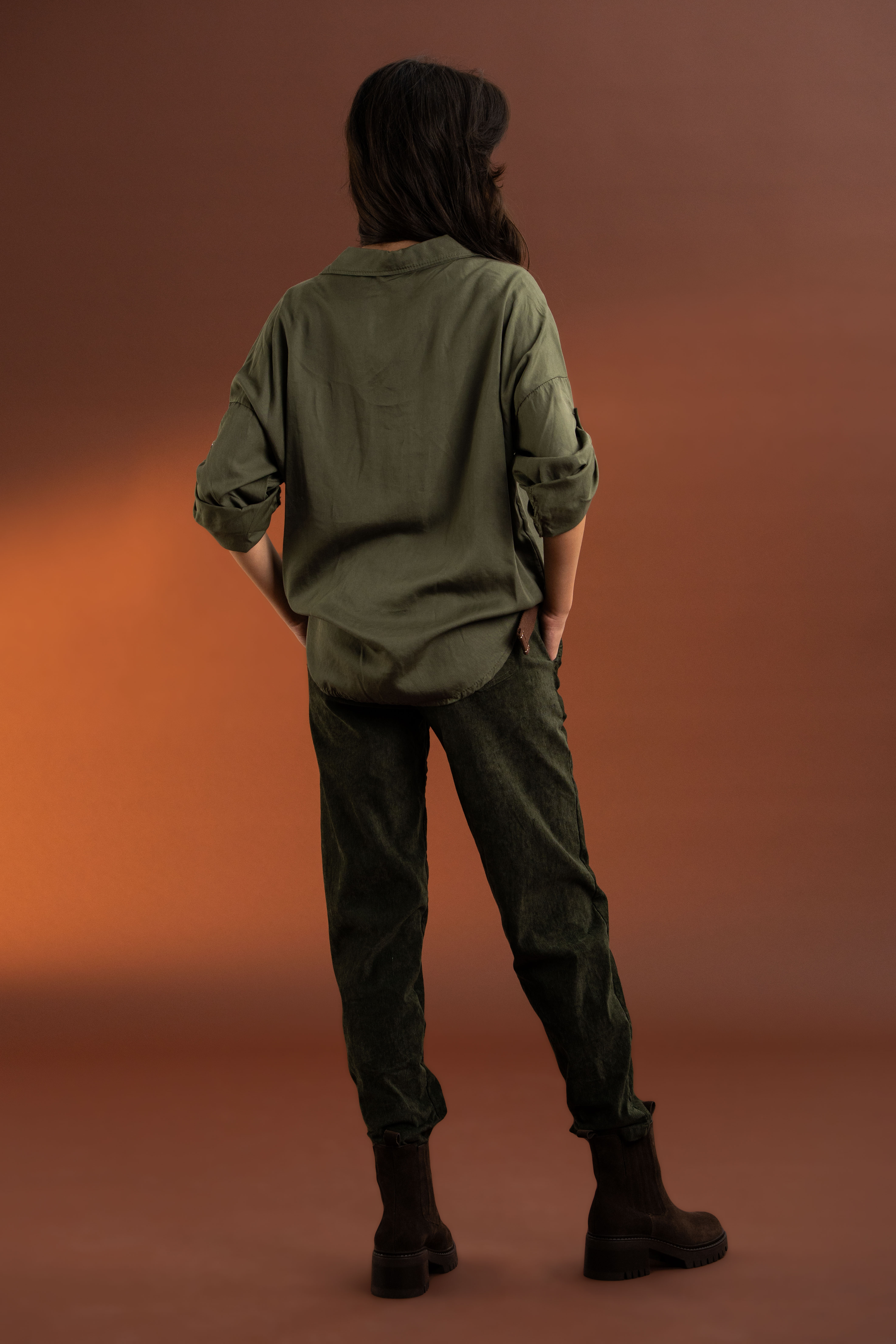 Gold Toka Detaylı,Pamuk,İtalyan Gömlek-Haki