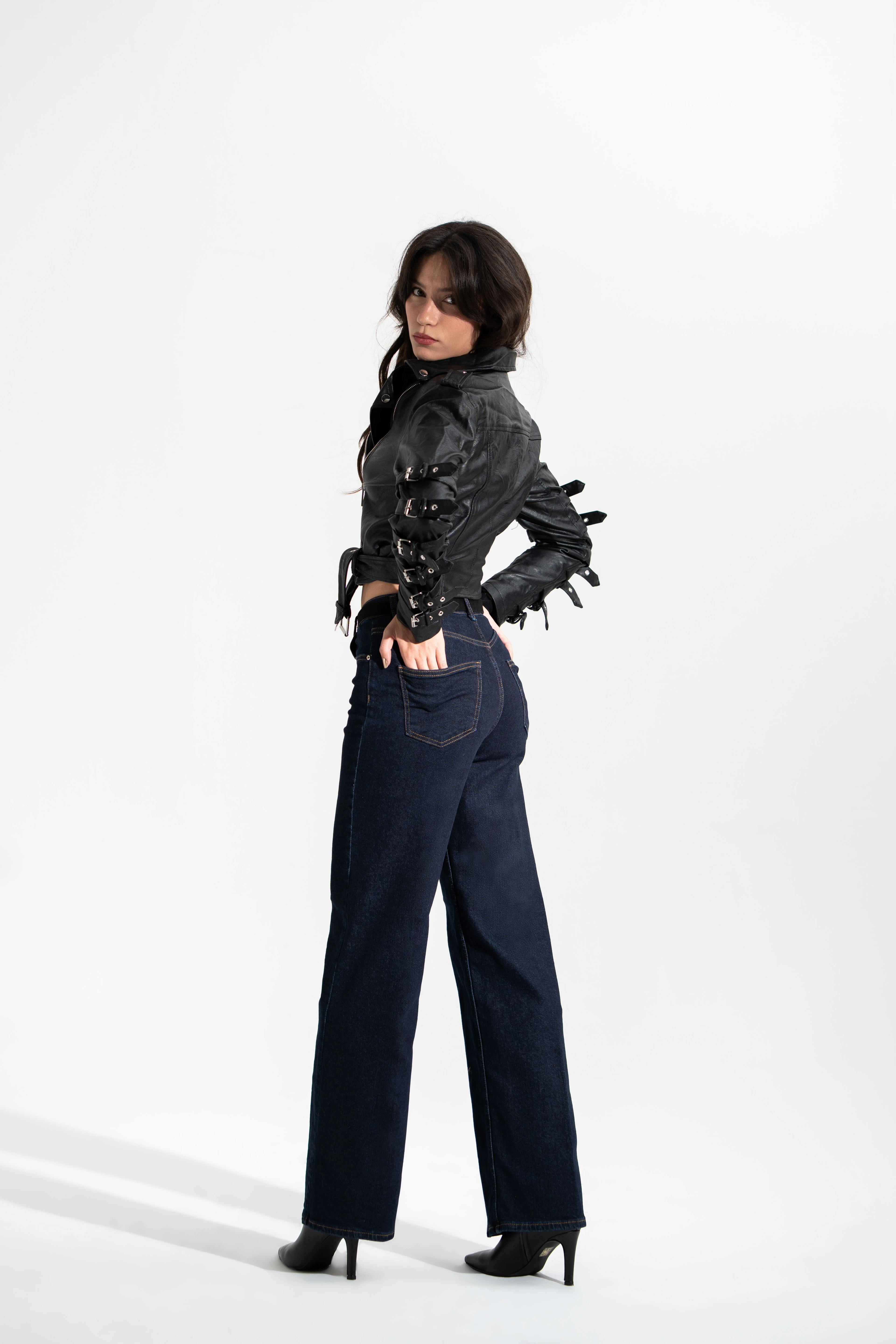 İtalyan,Tasarım Deri Ceket (Kolları Kemer Detaylı)