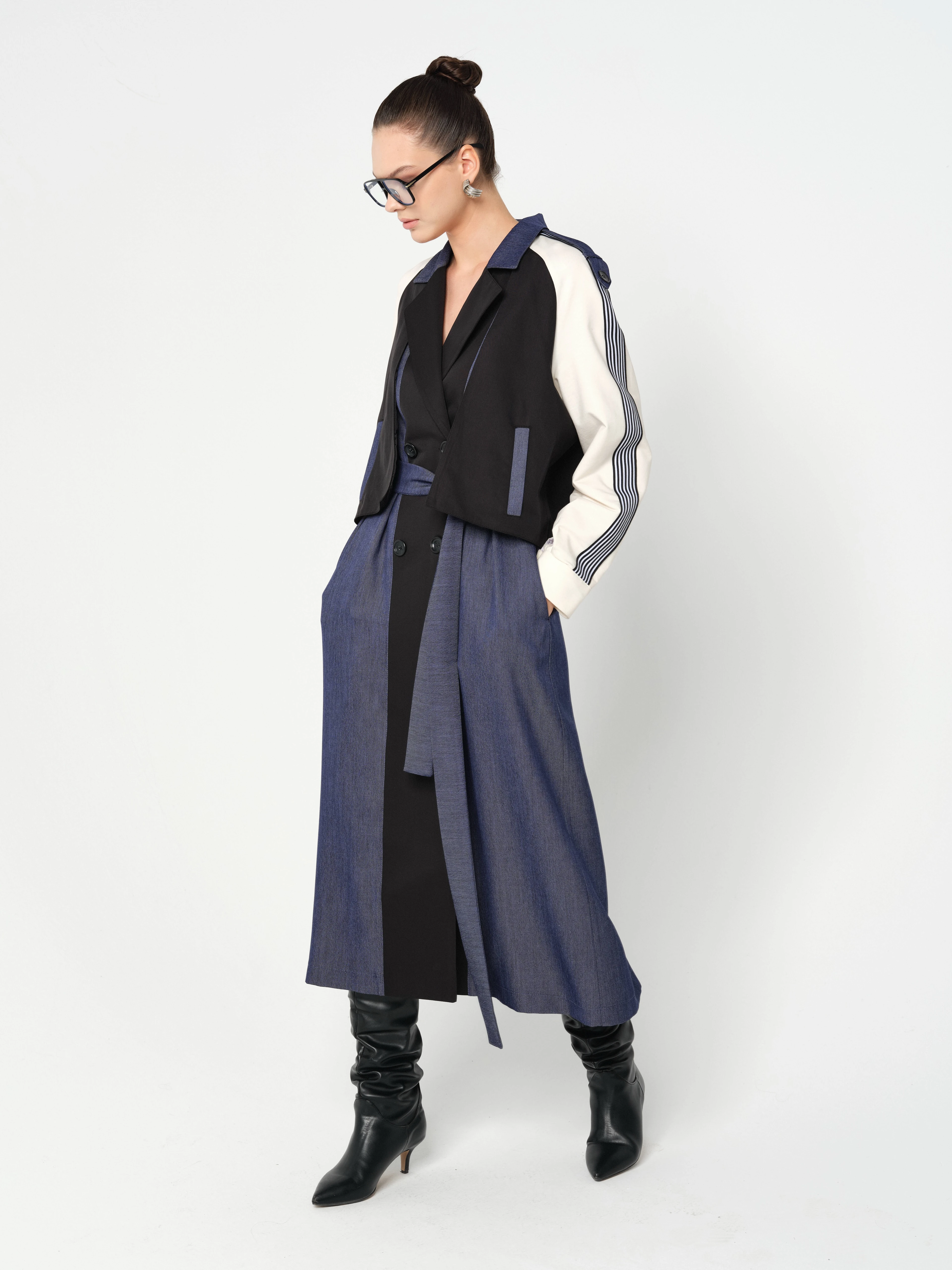 Tasarım,Kot Detaylı,Astarlı,Kuşaklı Trençkot