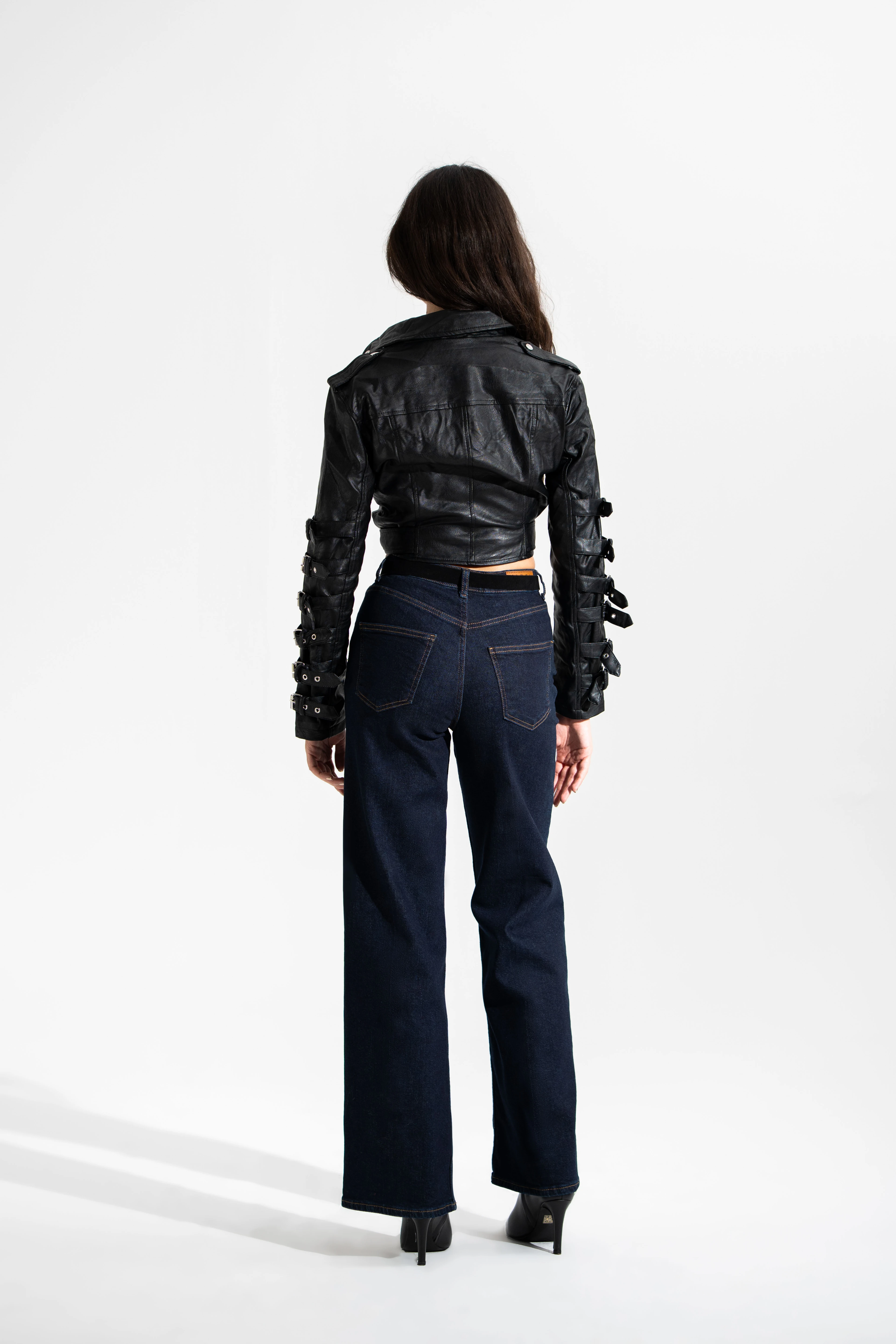 İtalyan,Tasarım Deri Ceket (Kolları Kemer Detaylı)