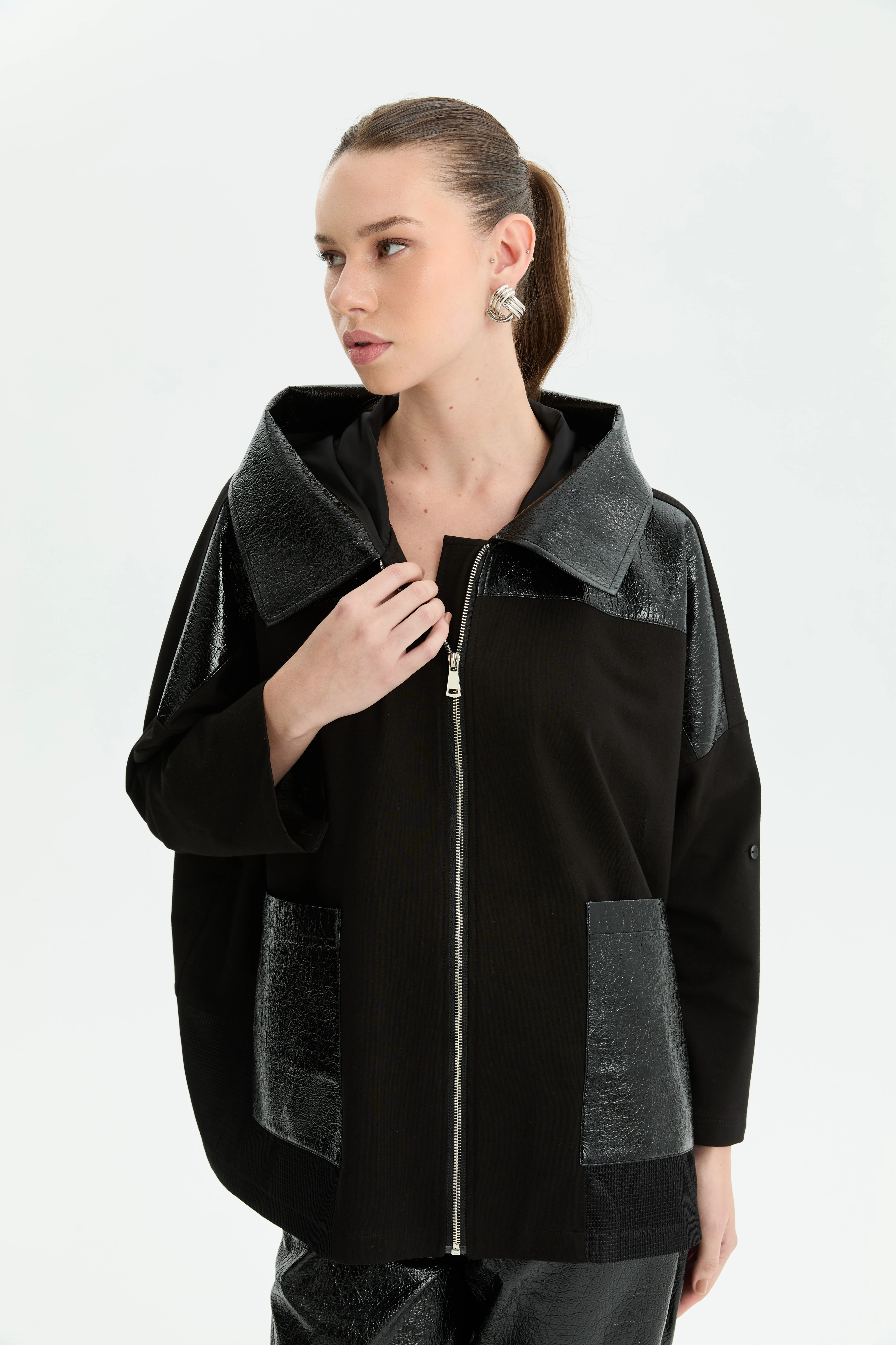 Tasarım,Rugan Detaylı,Kapşonlu Ceket