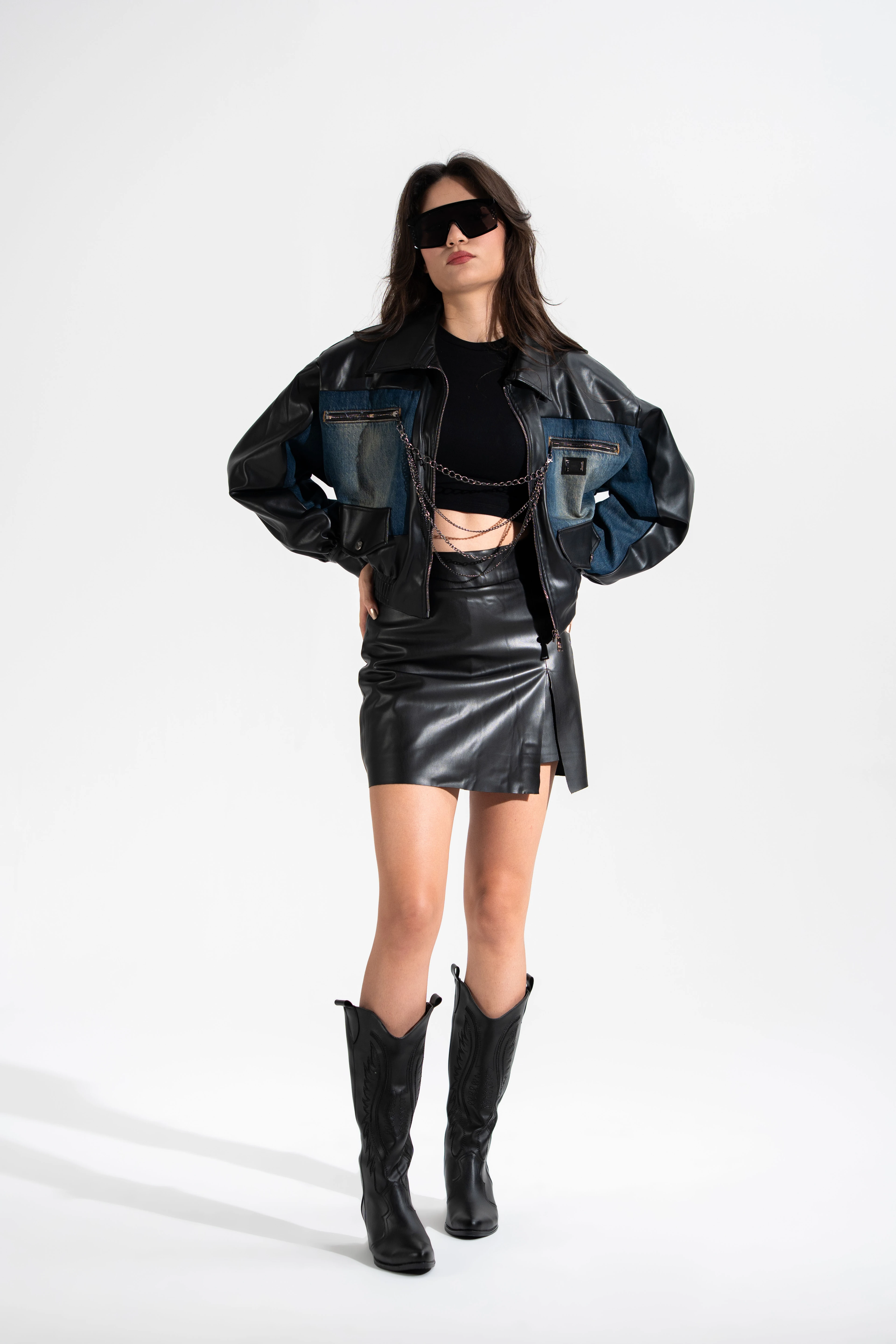 Tasarım,Kot ve Deri Detaylı Bomber Ceket