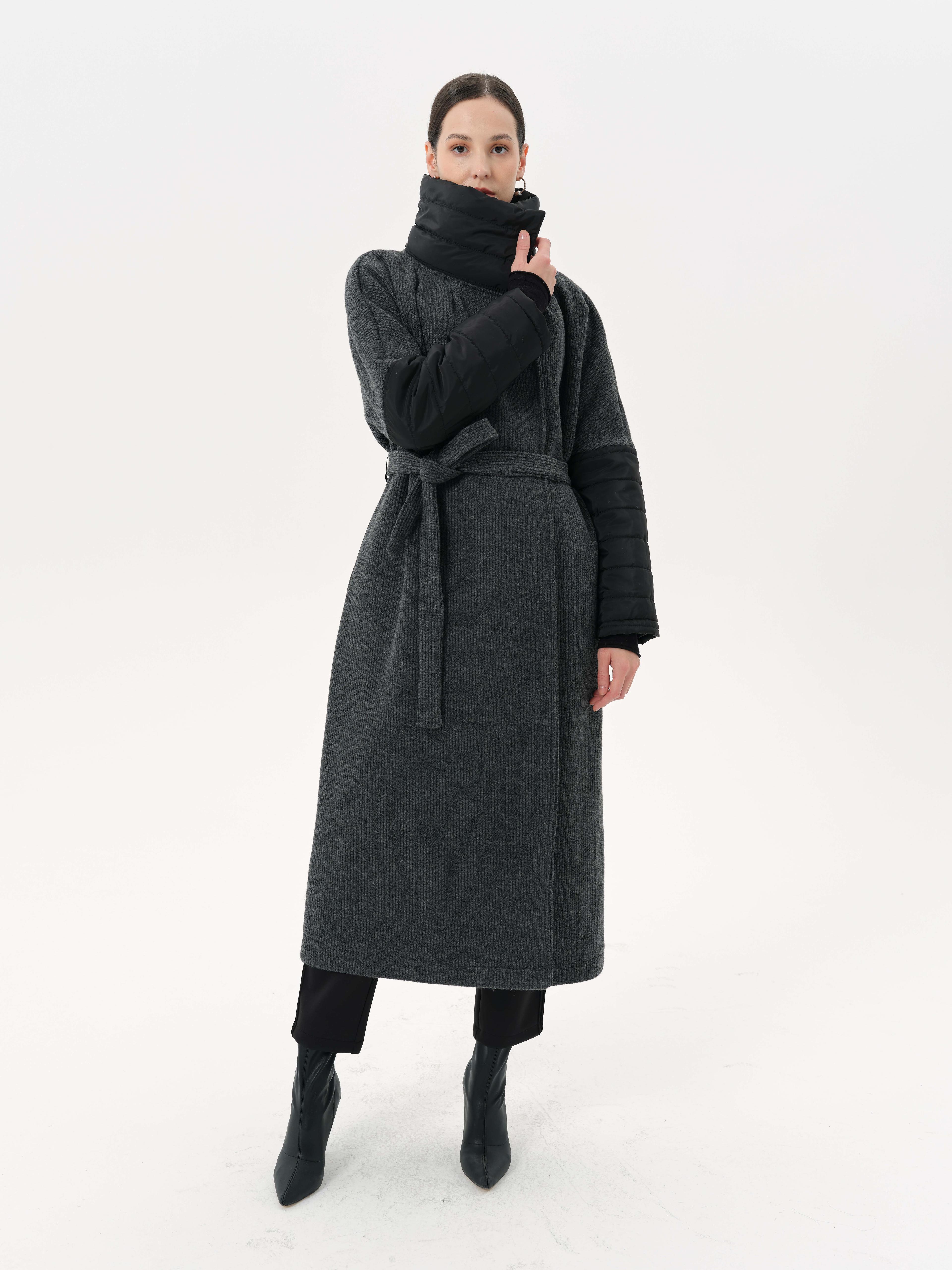 Tasarım,Yakası Ve Kolları Anorak, Kaşe Kaban