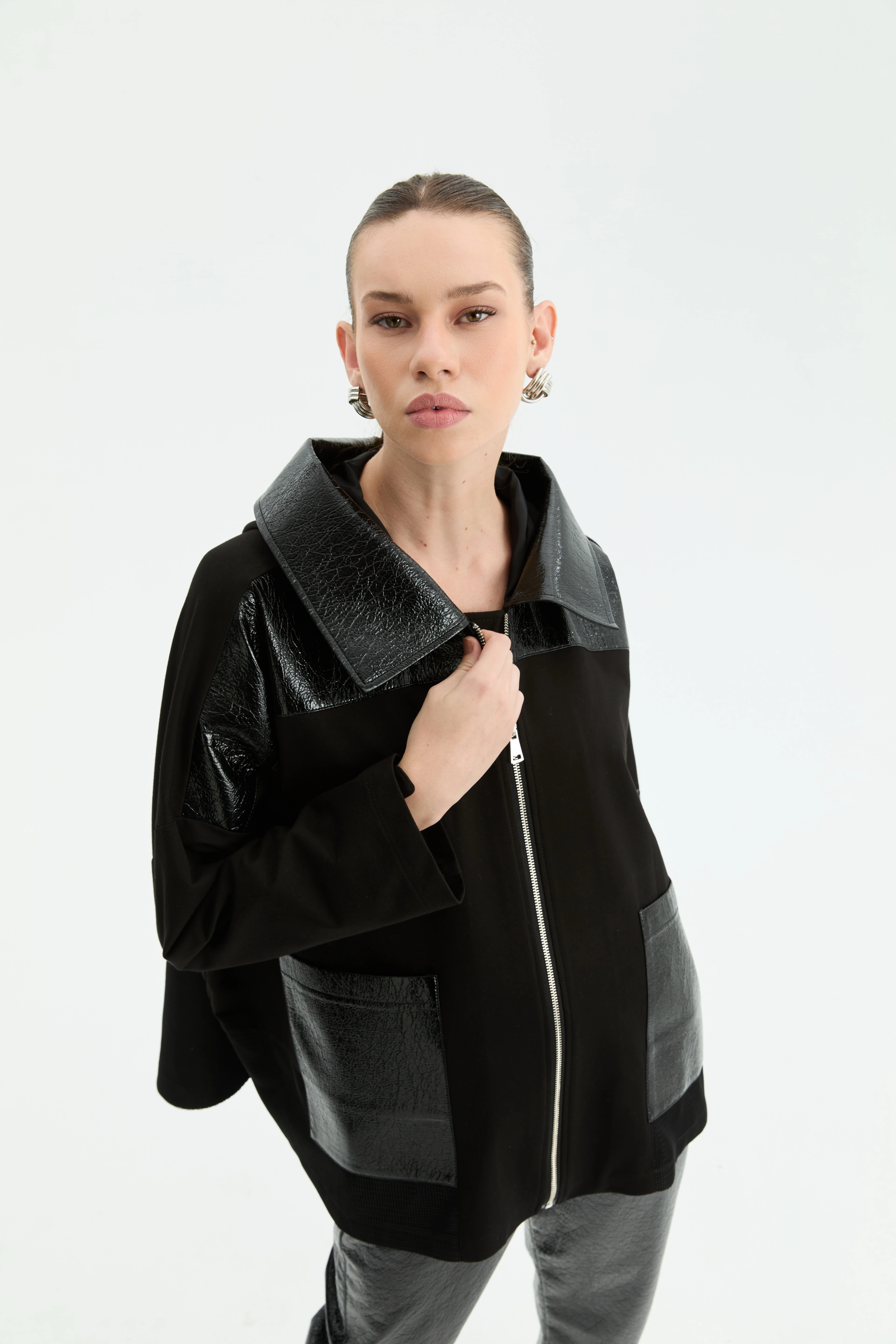 Tasarım,Rugan Detaylı,Kapşonlu Ceket