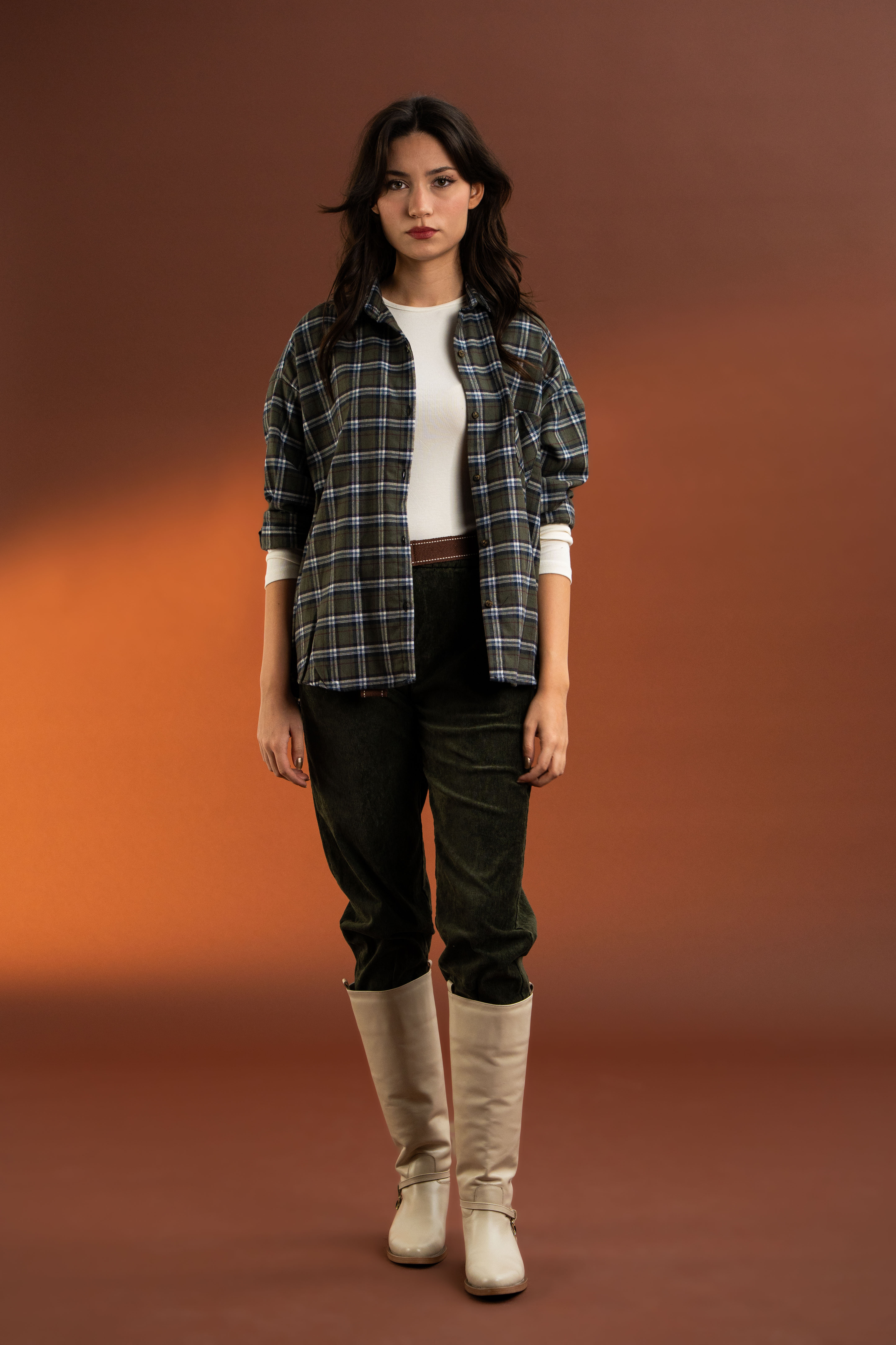 Ekose Desenli,Pamuk Gömlek-Haki