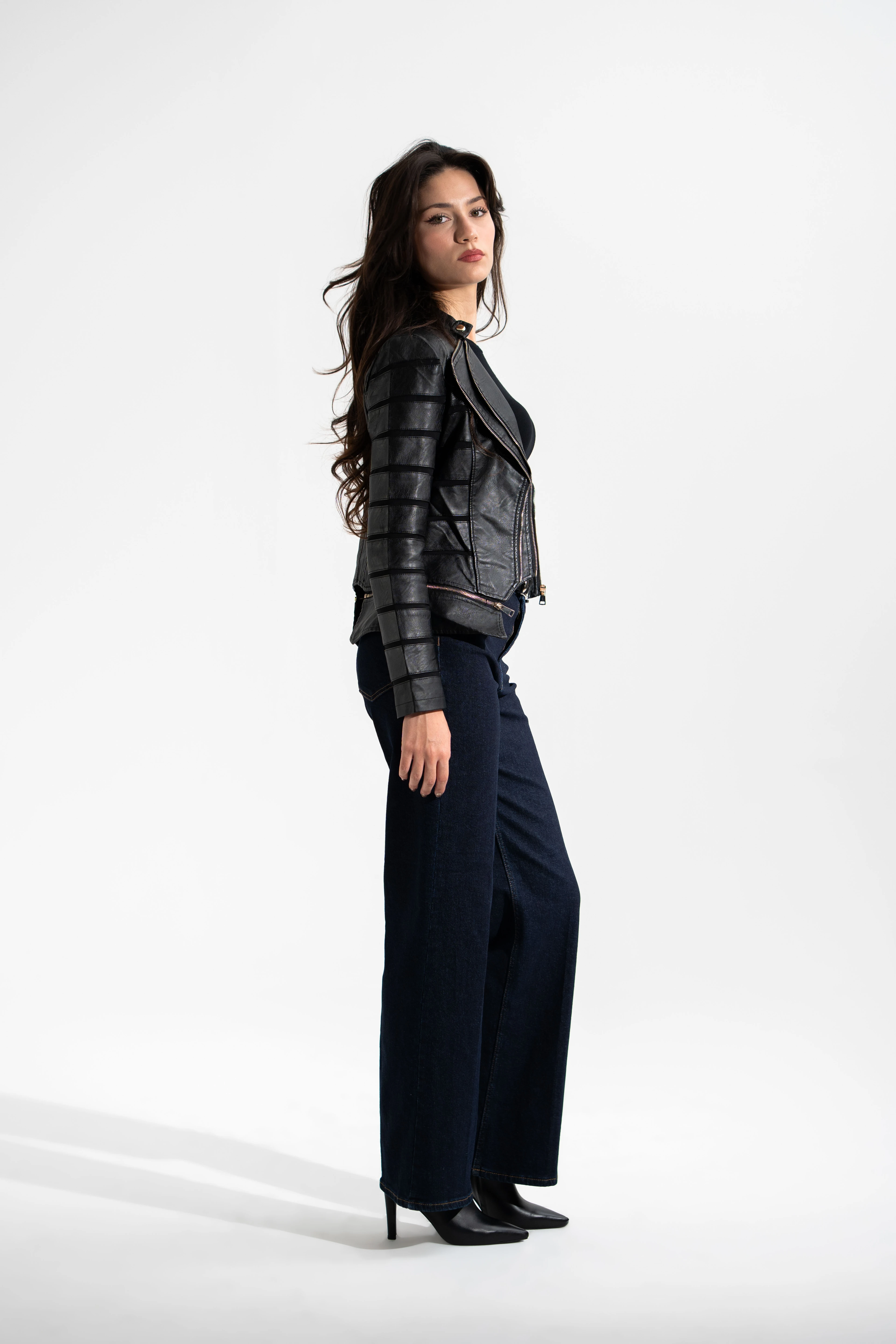 İtalyan,Fermuar Detaylı,Tasarım Deri Ceket