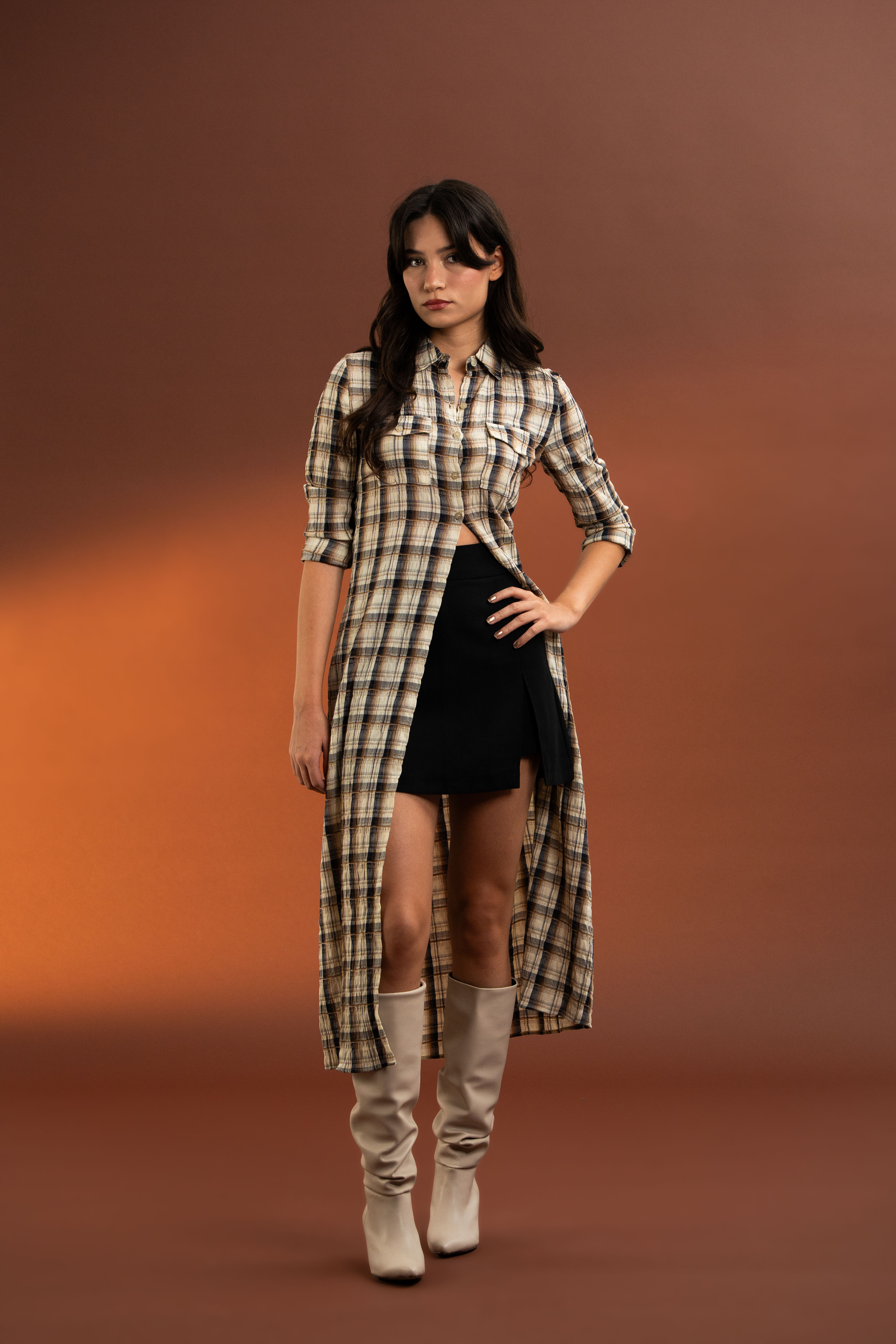 Ekose Desenli,Uzun Gömlek