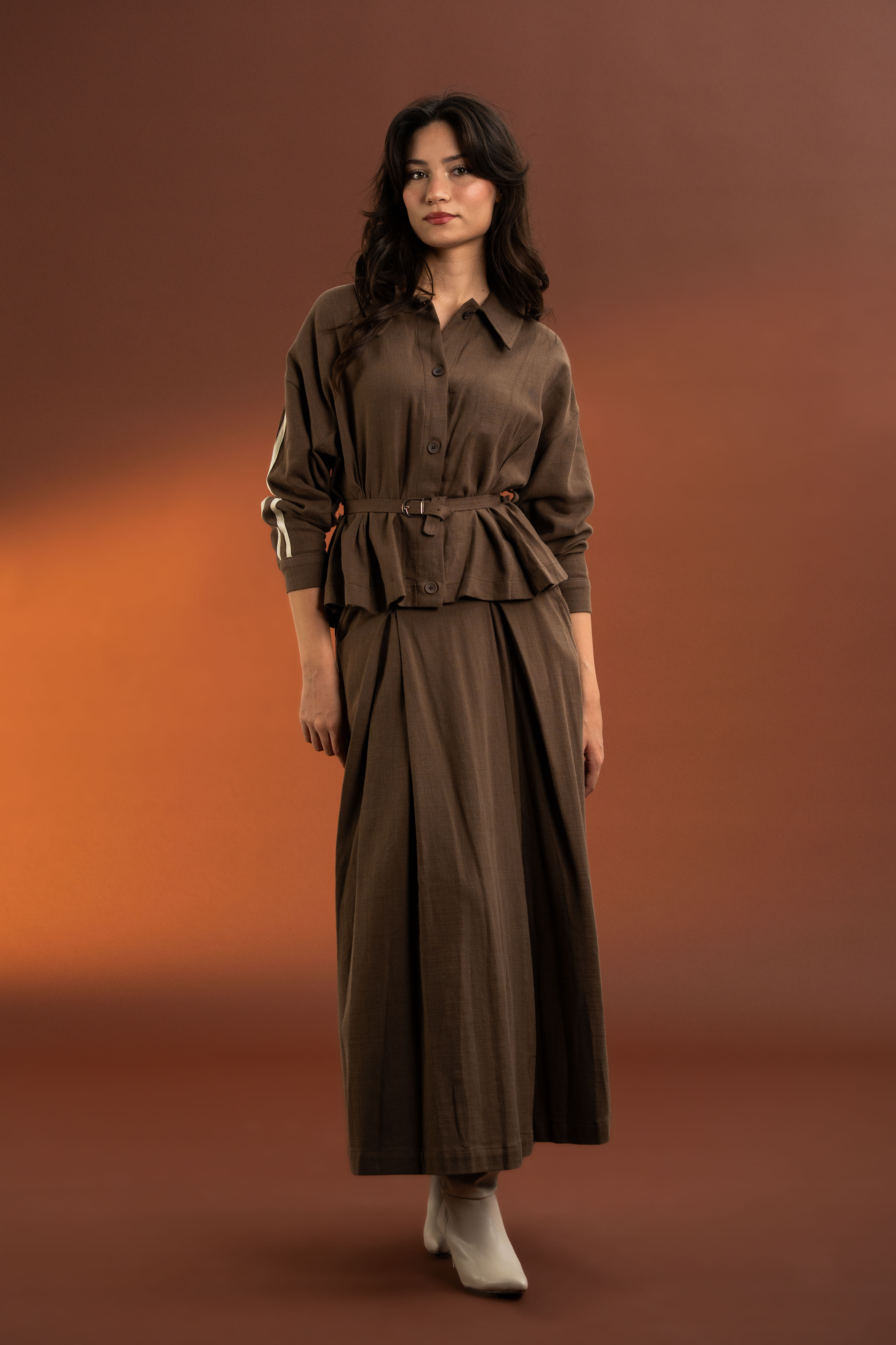 Gömlek-Etek Kemerli Takım- BROWN