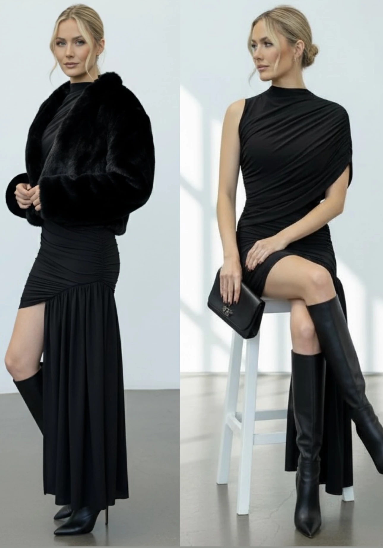 Tasarım,Drapeli Elbise-Siyah