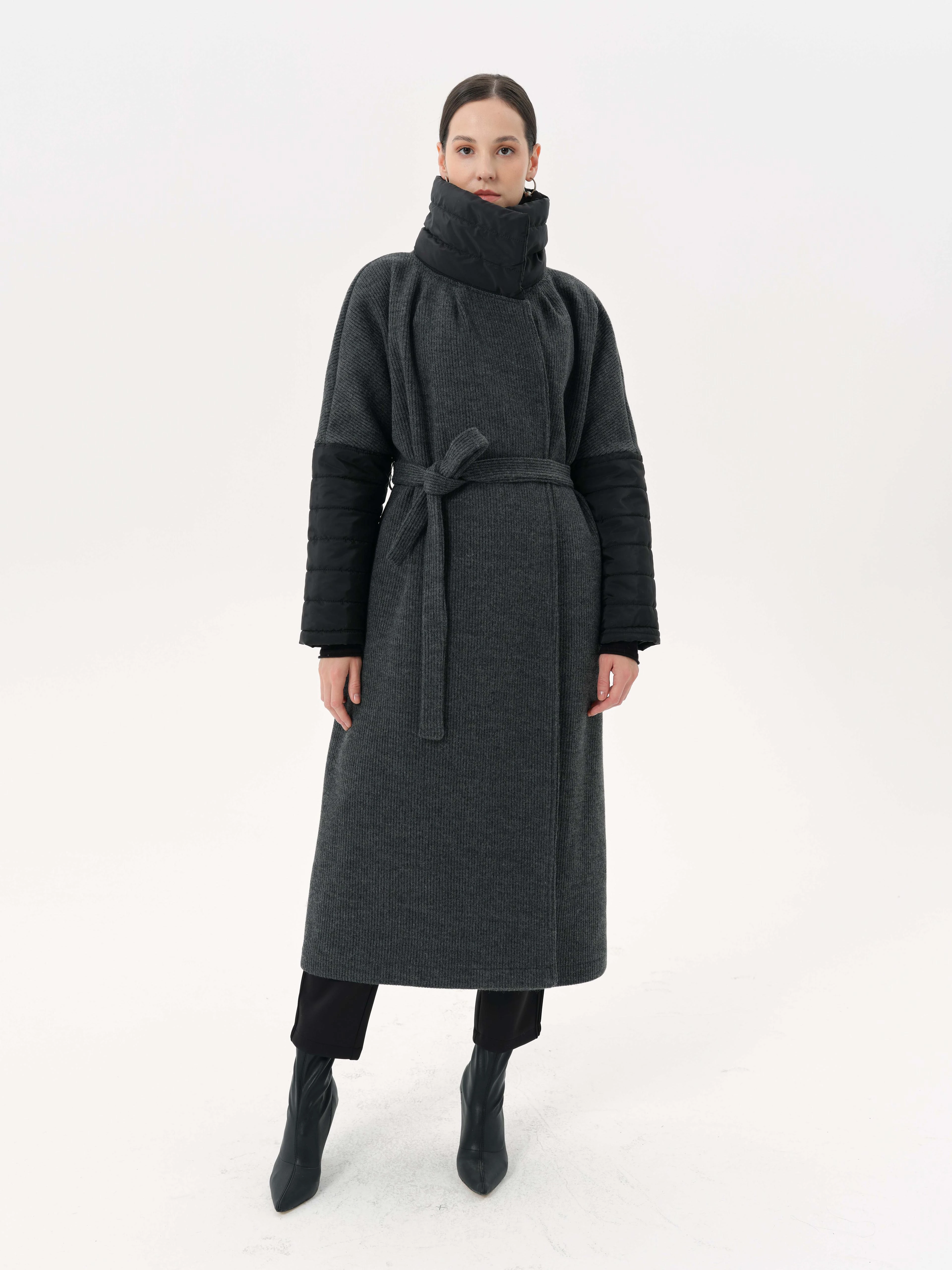 Tasarım,Yakası Ve Kolları Anorak, Kaşe Kaban