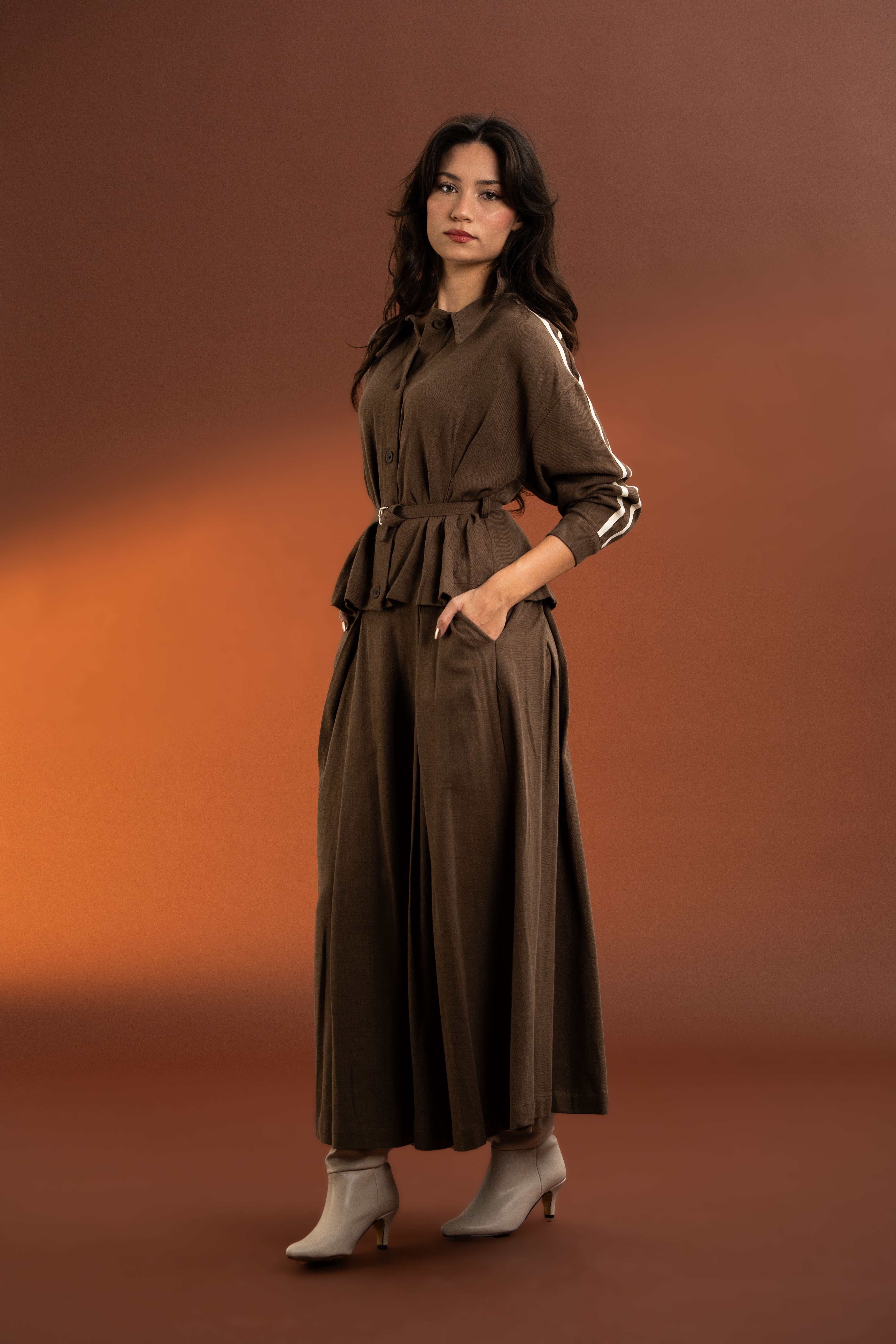 Gömlek-Etek Kemerli Takım- BROWN