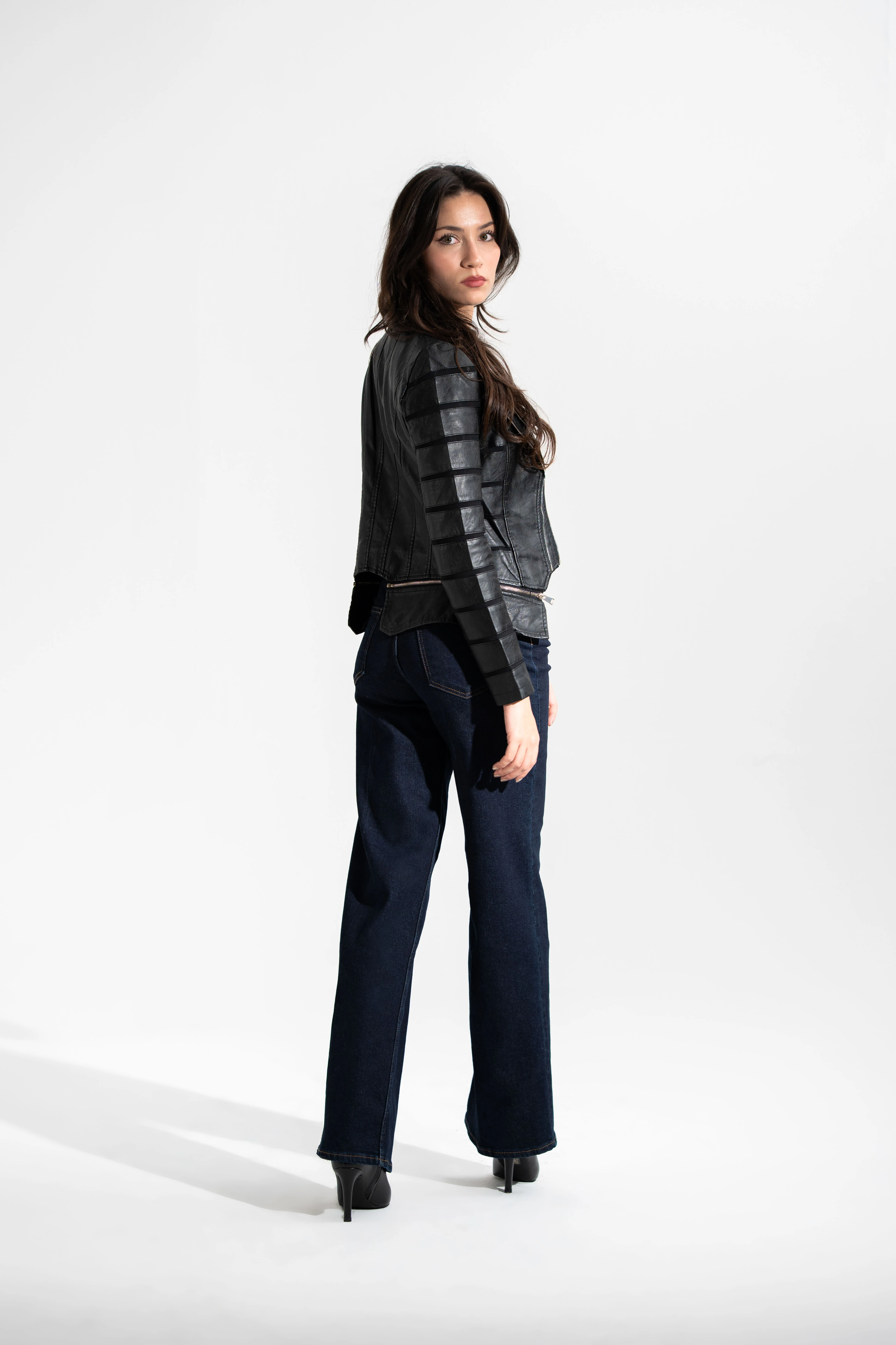 İtalyan,Fermuar Detaylı,Tasarım Deri Ceket