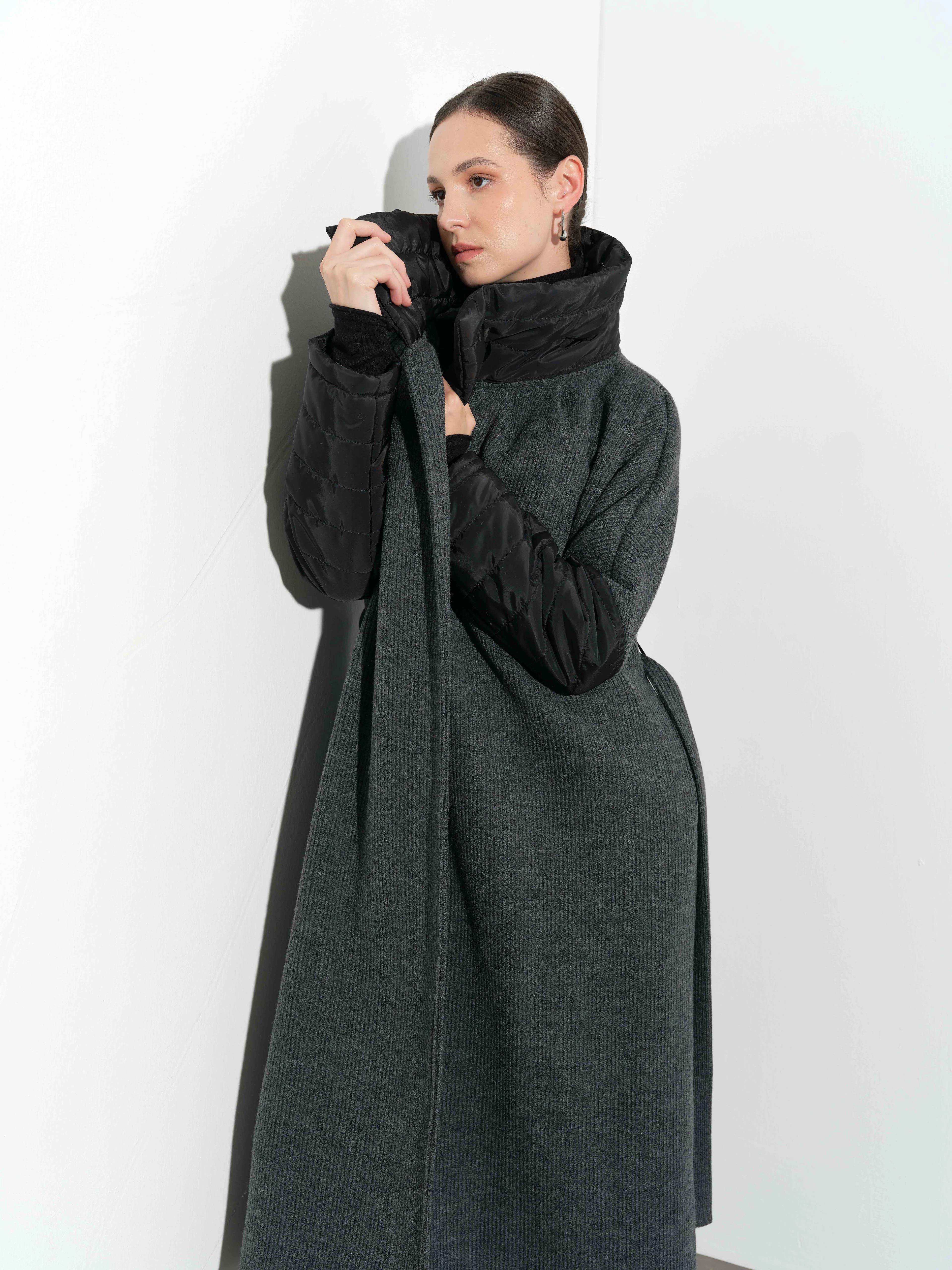 Tasarım,Yakası Ve Kolları Anorak, Kaşe Kaban